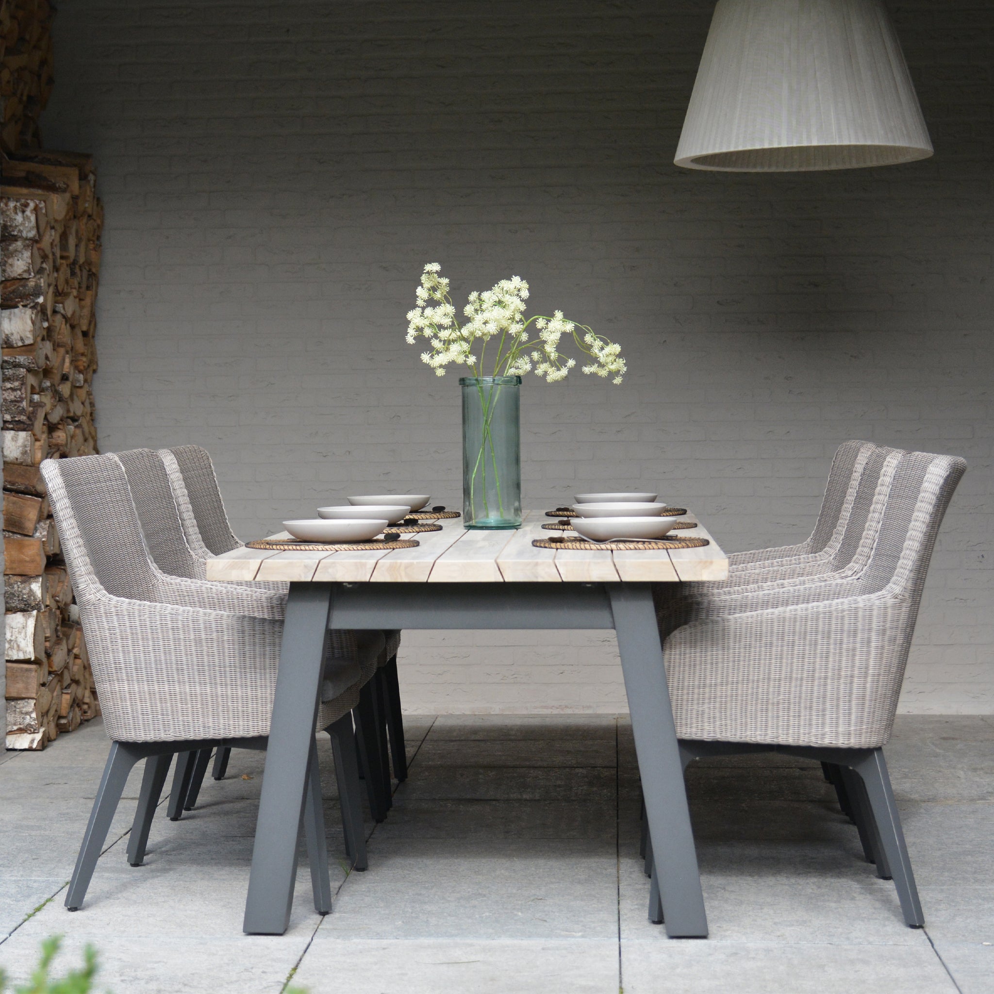 Luxor 6 Seat Rectangular Dining Set with Teak Table in Ash Grey