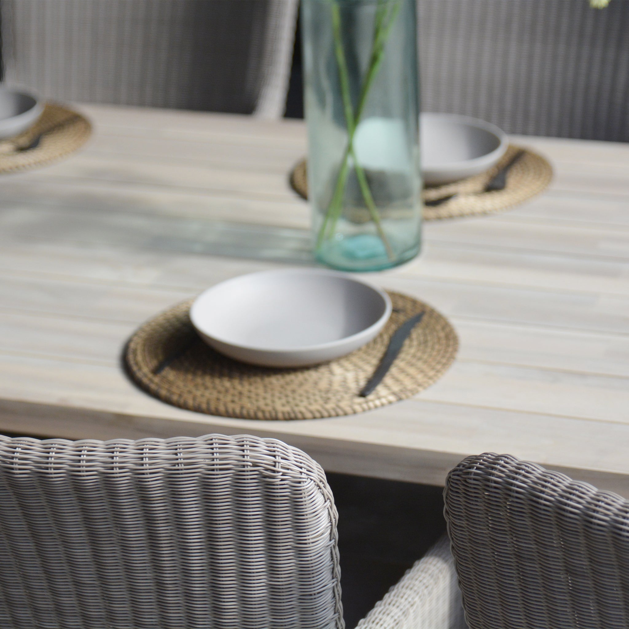Luxor 6 Seat Rectangular Dining Set with Teak Table in Ash Grey