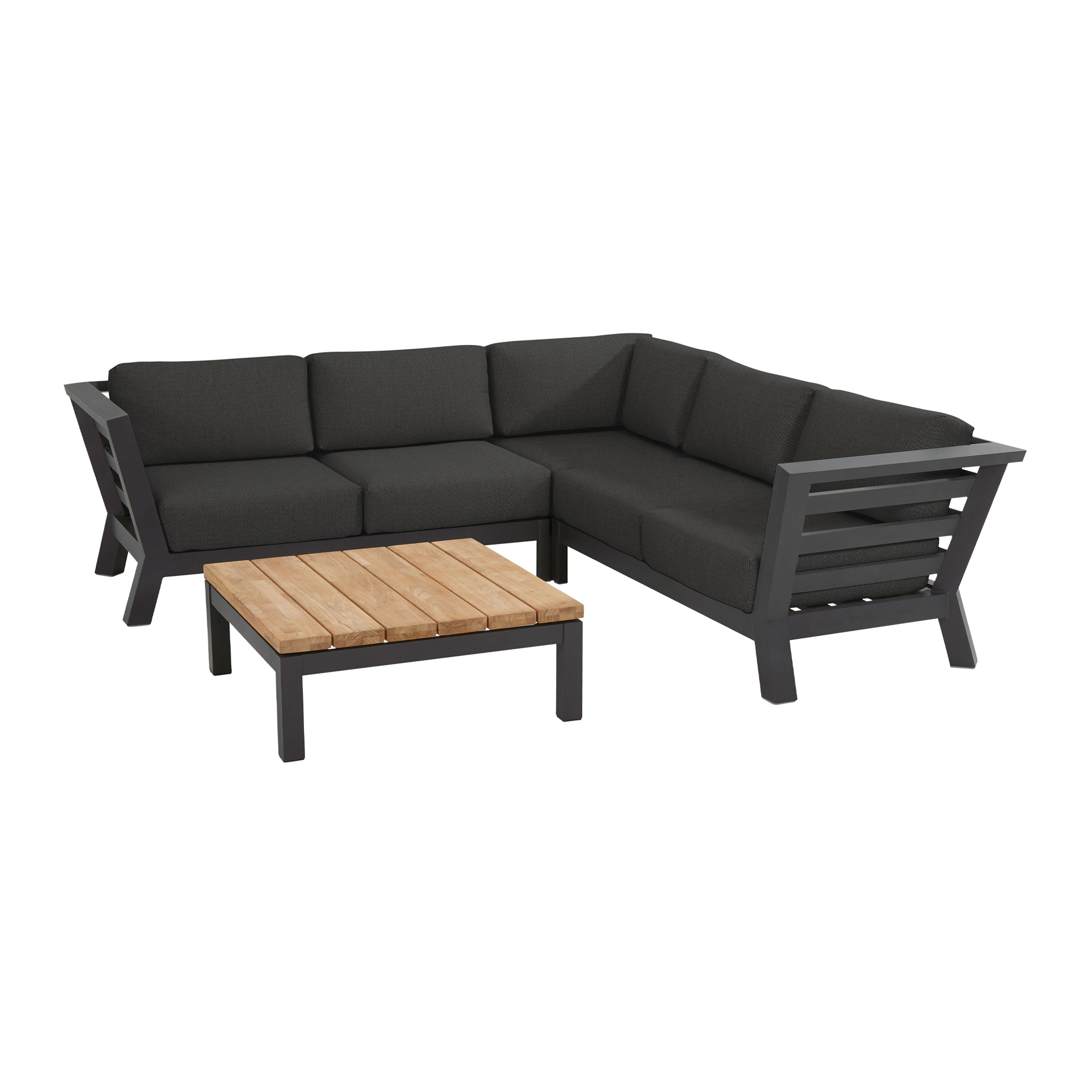Meteoro Large Corner Group Set with Teak Table in Anthracite