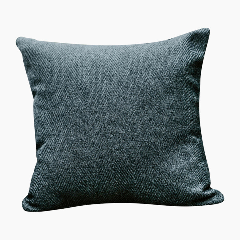 Agora Esquire Mica Small Scatter Cushion (25cm x 25cm) in dark grey textured, solution-dyed acrylic, styled against a white background.
