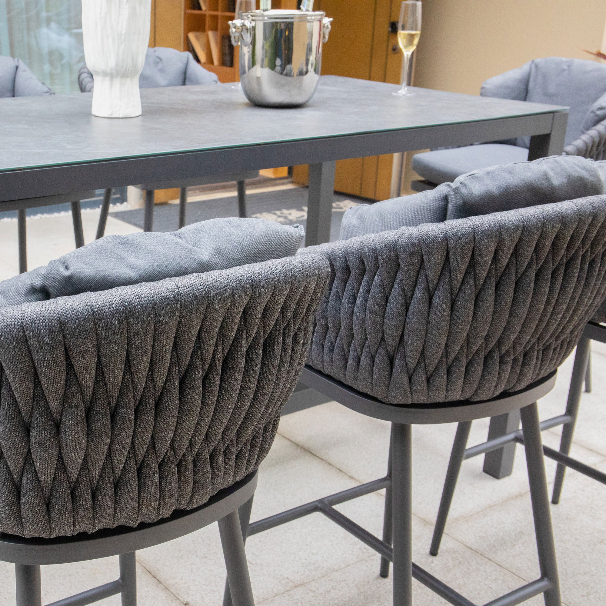 Palma 8 Seat Rope Bar Set with Ceramic Table in Grey