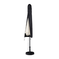 A 3m Garden Parasol, closed and partially covered with a black Waterproof Cover 3m Parasol, stands upright on a round base.