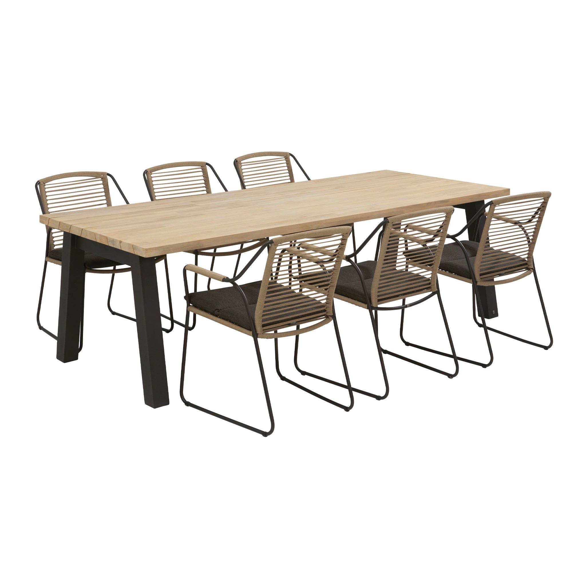Scandic Large 6 Seat Rectangular Dining Set with Teak Louvred Table in Natural