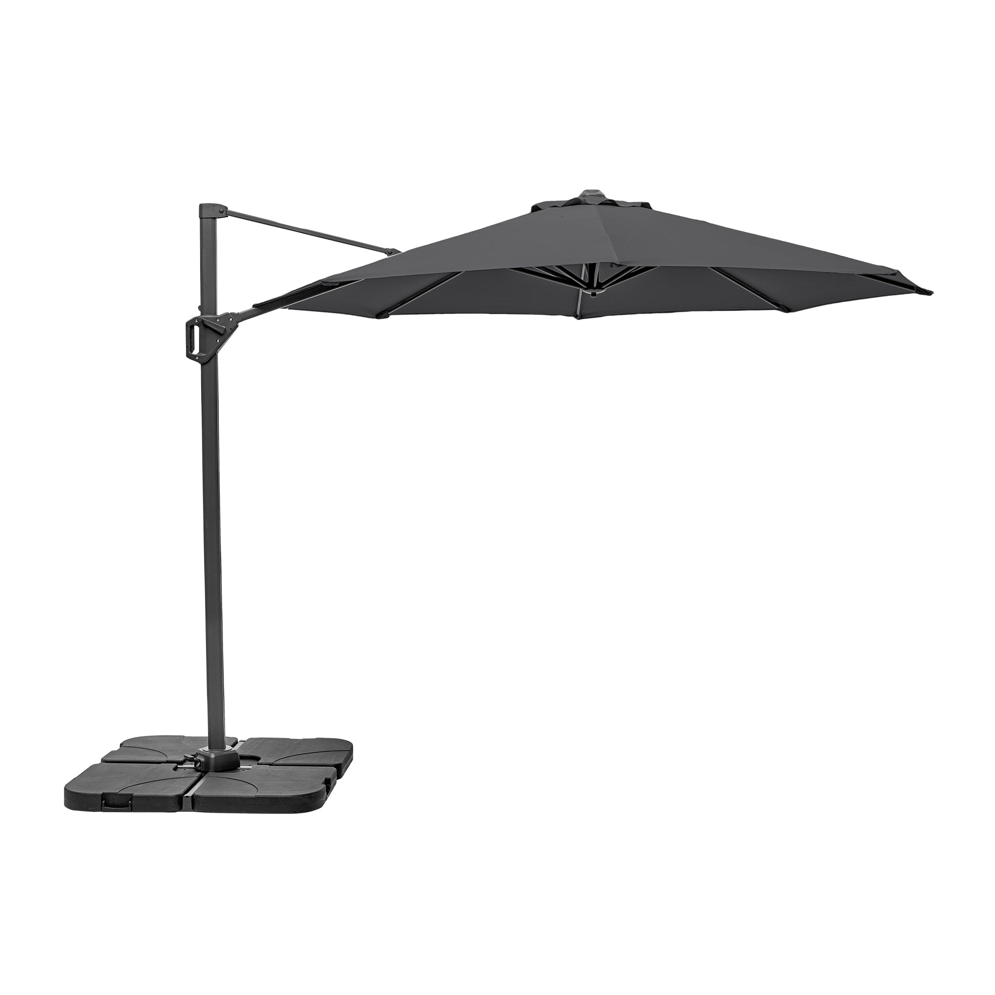 The Pacific Lifestyle - Voyager T1 3m Round Parasol in Anthracite, with a square base and cantilever design, provides UPF35+ protection.