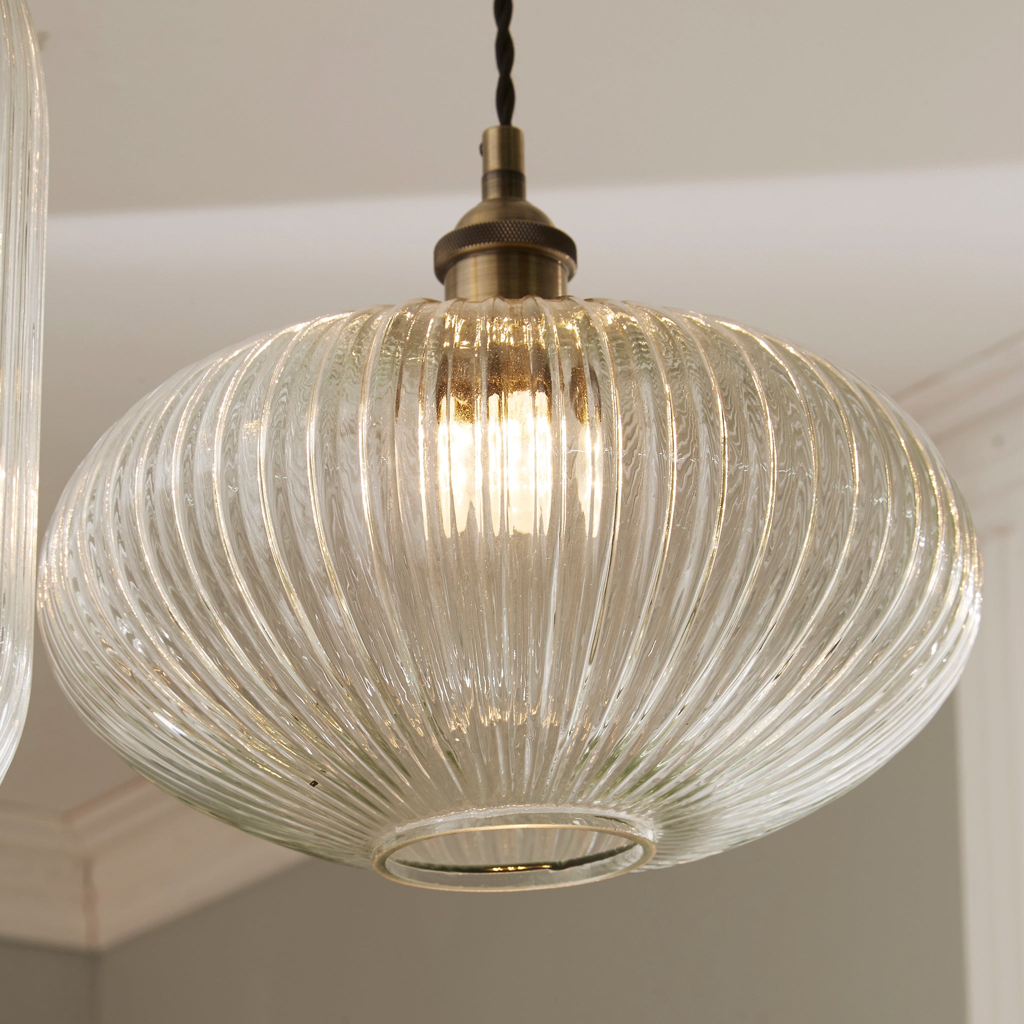 Abigail Clear Ribbed Glass Oval Pendant - Harbour Lifestyle