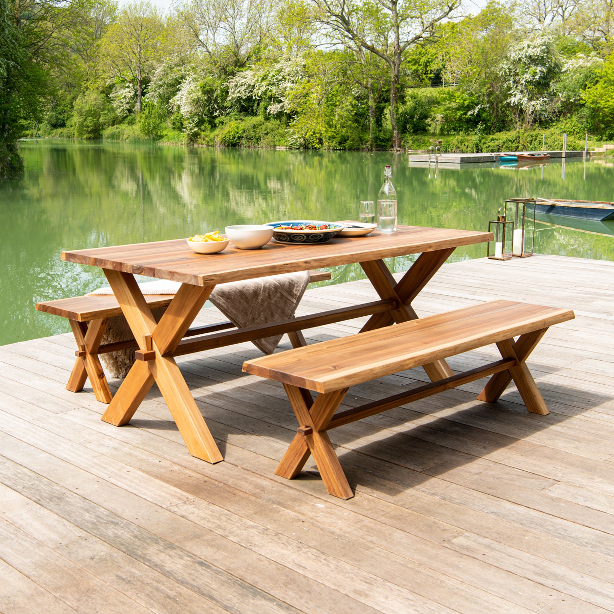 Acacia Live Edge Table Bench Set