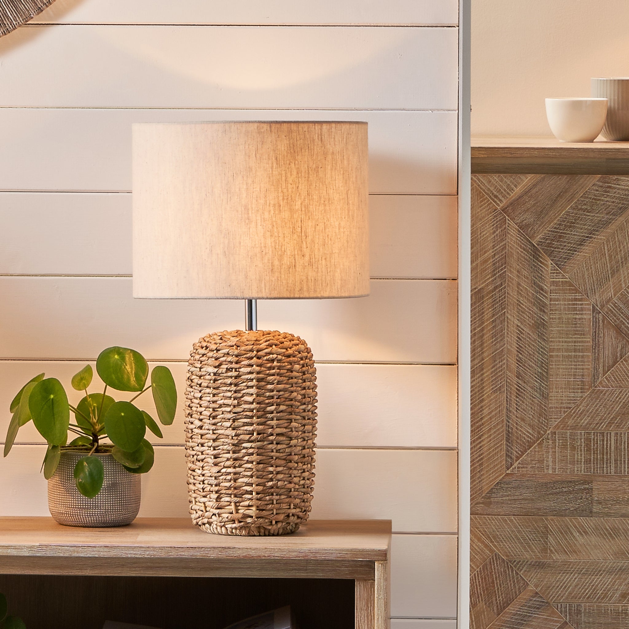 Acer Natural Woven Tall Table Lamp in Ivory - Harbour Lifestyle