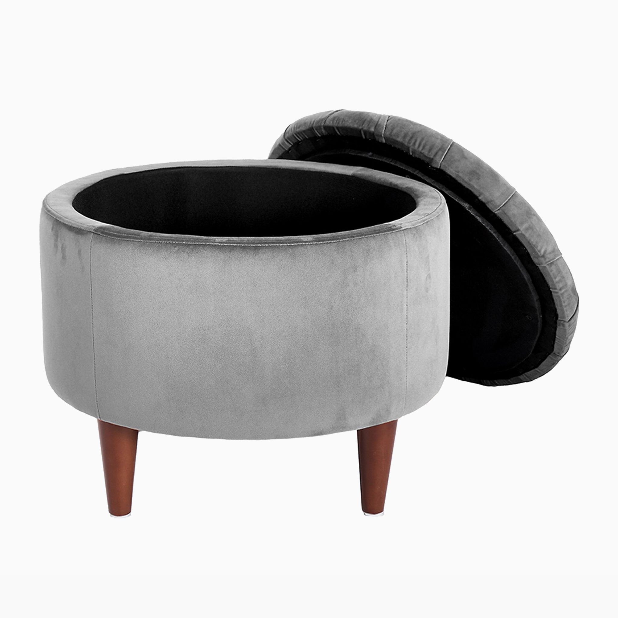 Alena Dove Grey Velvet Buttoned Pouffe with Storage