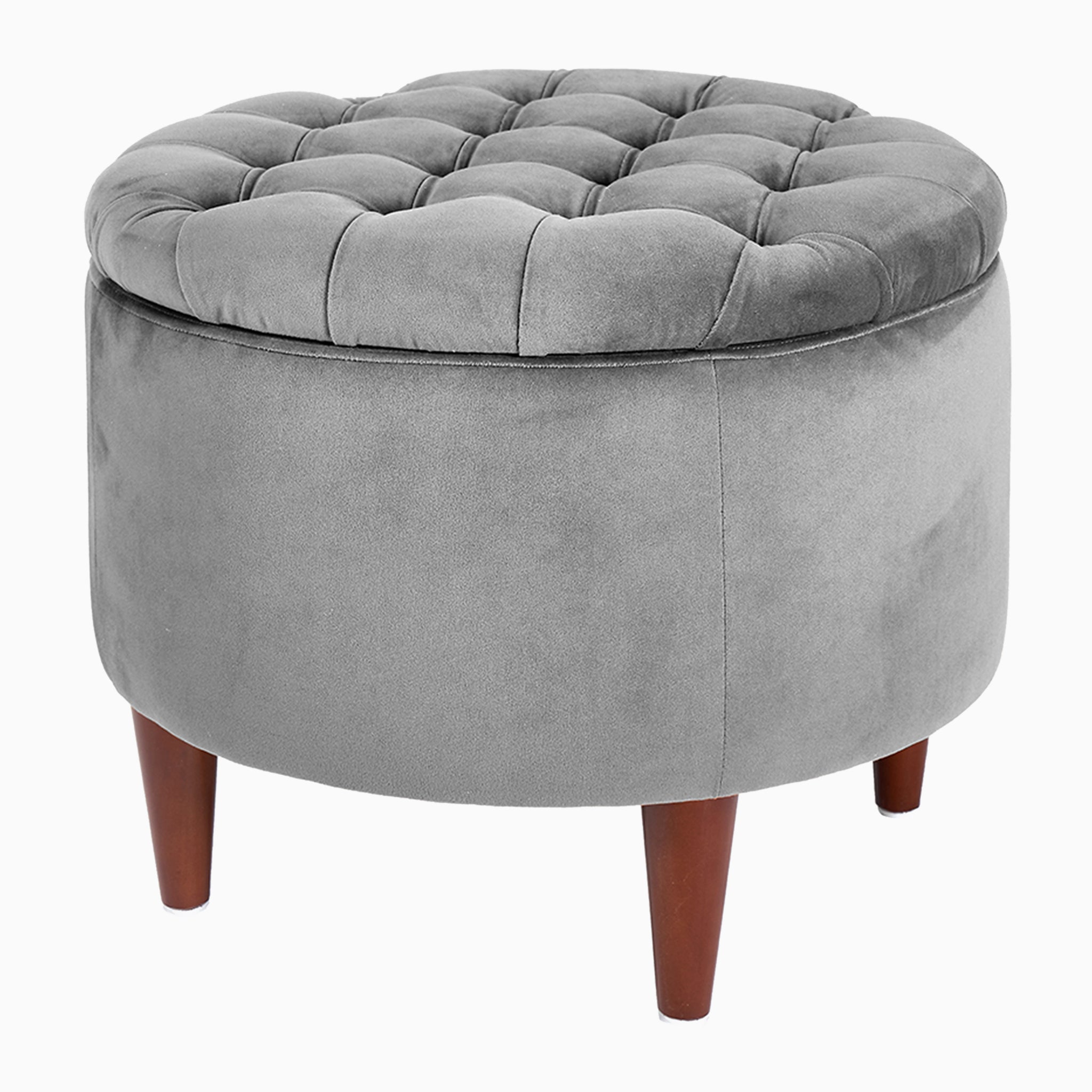 Alena Dove Grey Velvet Buttoned Pouffe with Storage