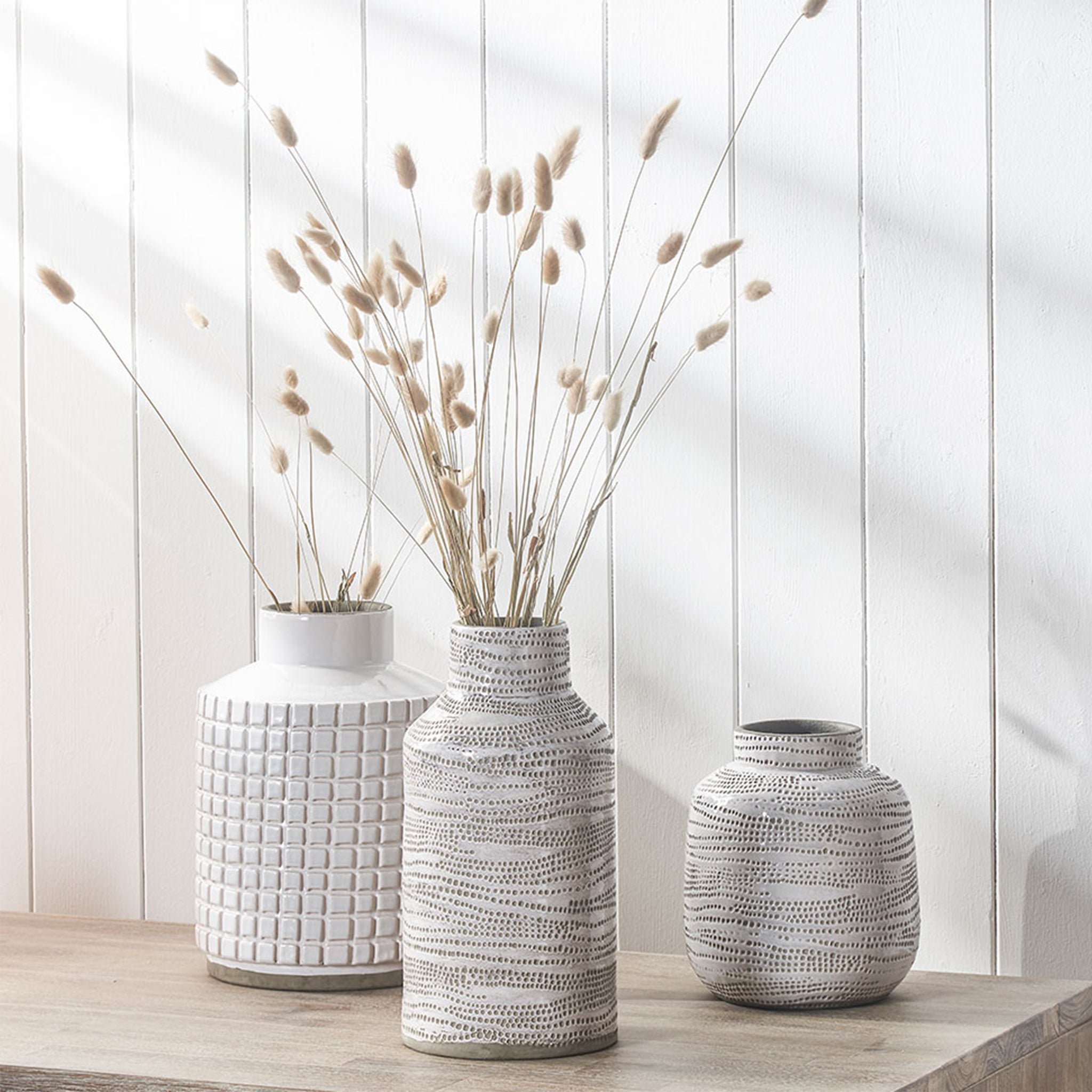 Alina Dot Design Stoneware Vase in White