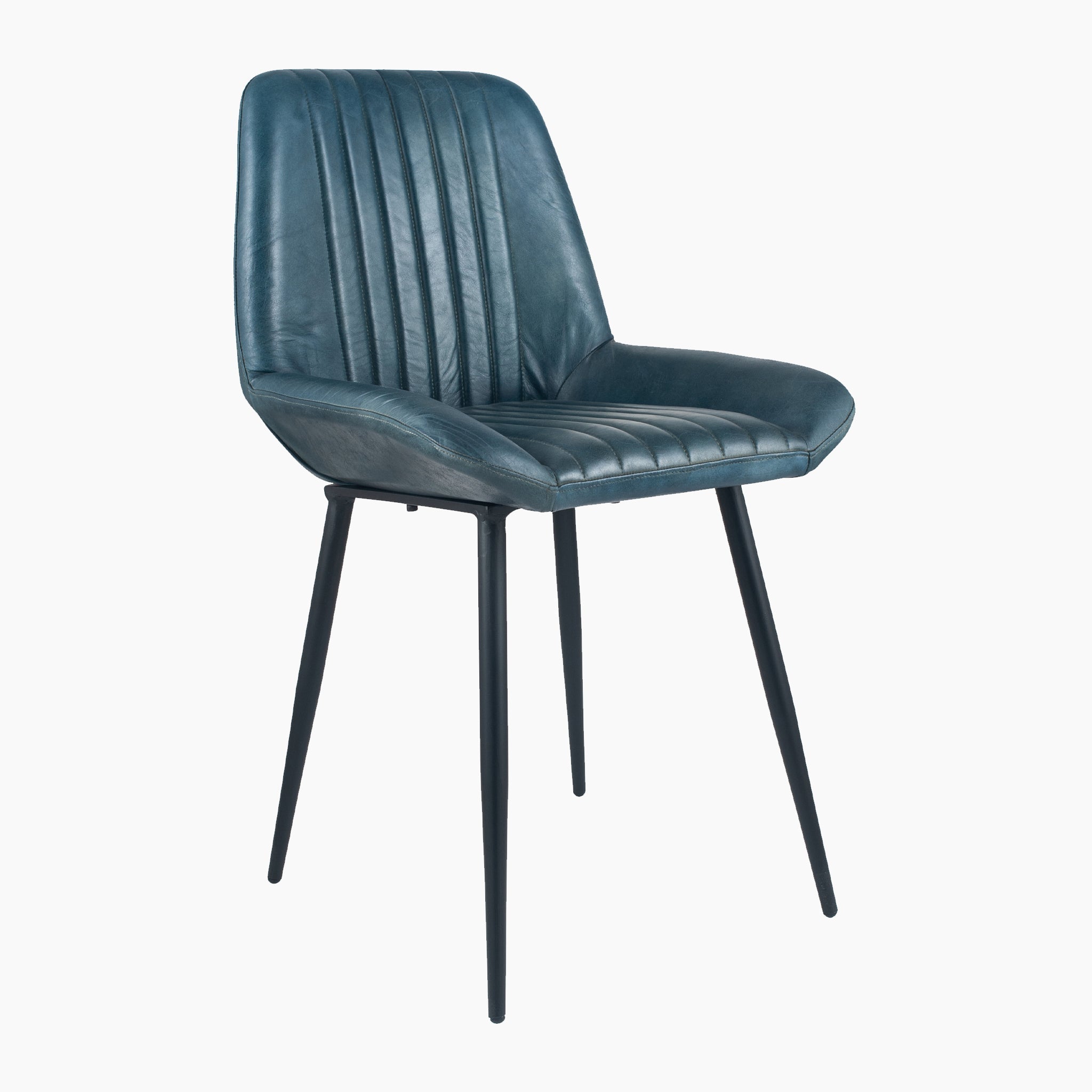 Angelo Leather and Iron Retro Dining Chair in Prussian Blue