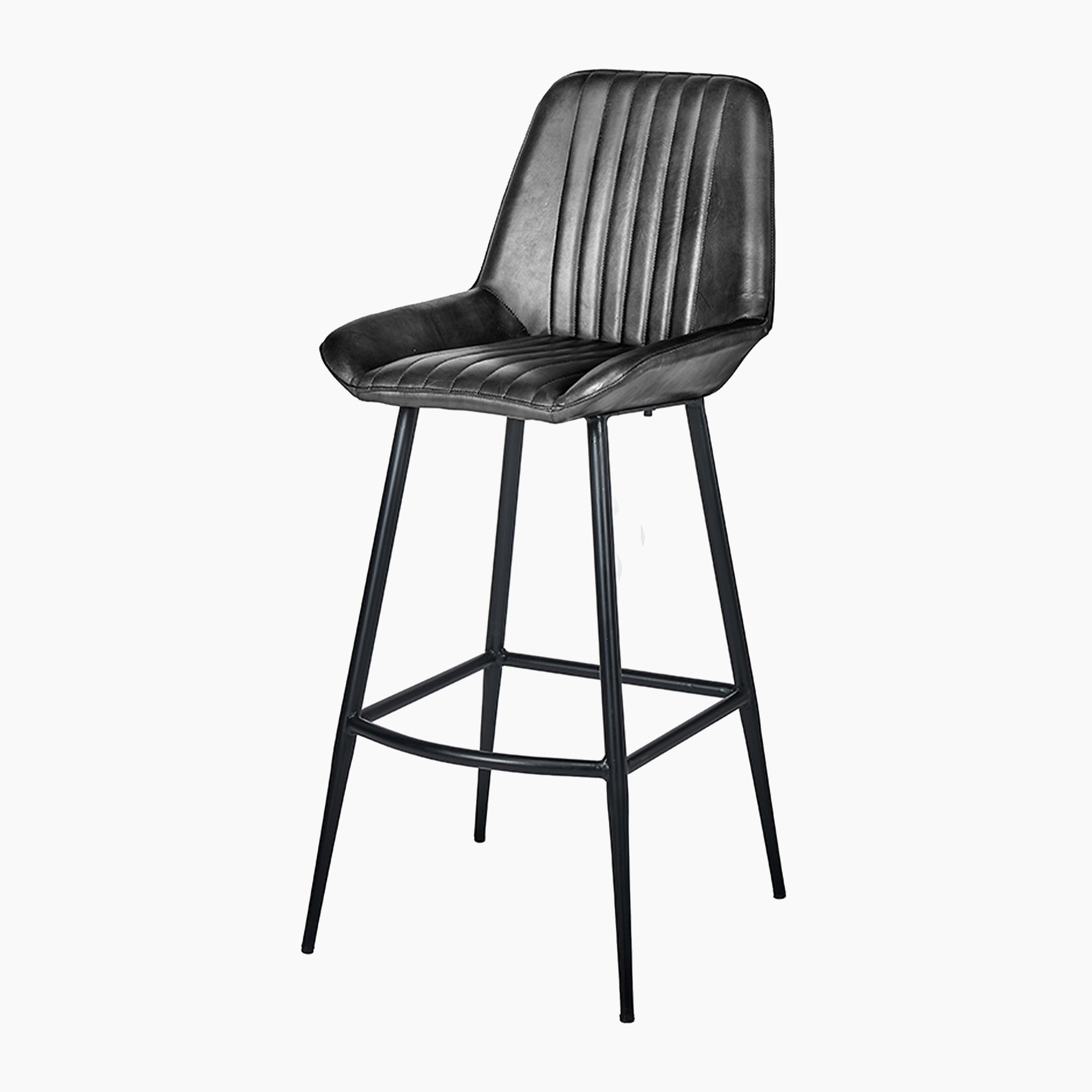 Angelo Leather and Iron Retro Bar Stool in Steel Grey