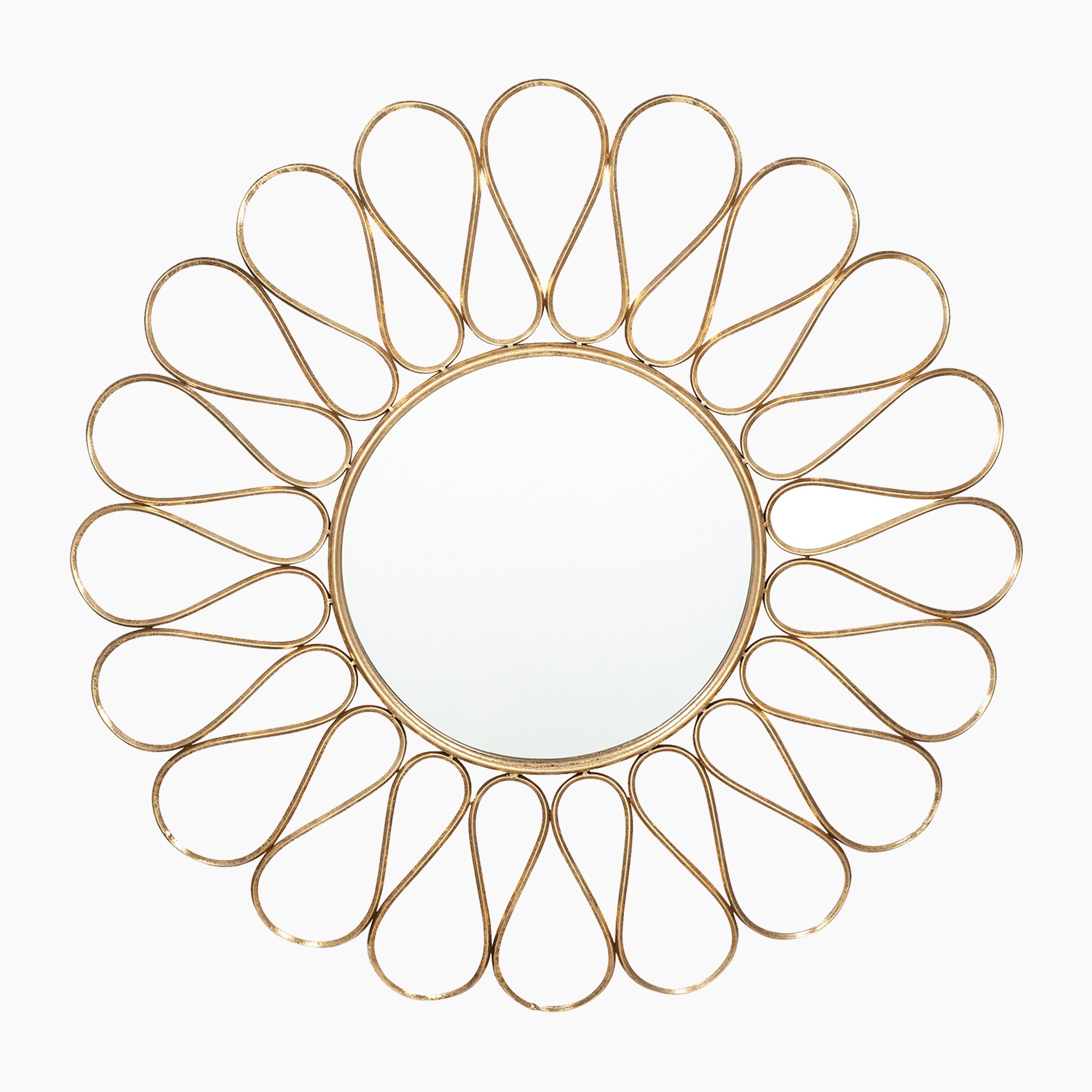 Antique Gold Metal Petal Design Round Wall Mirror