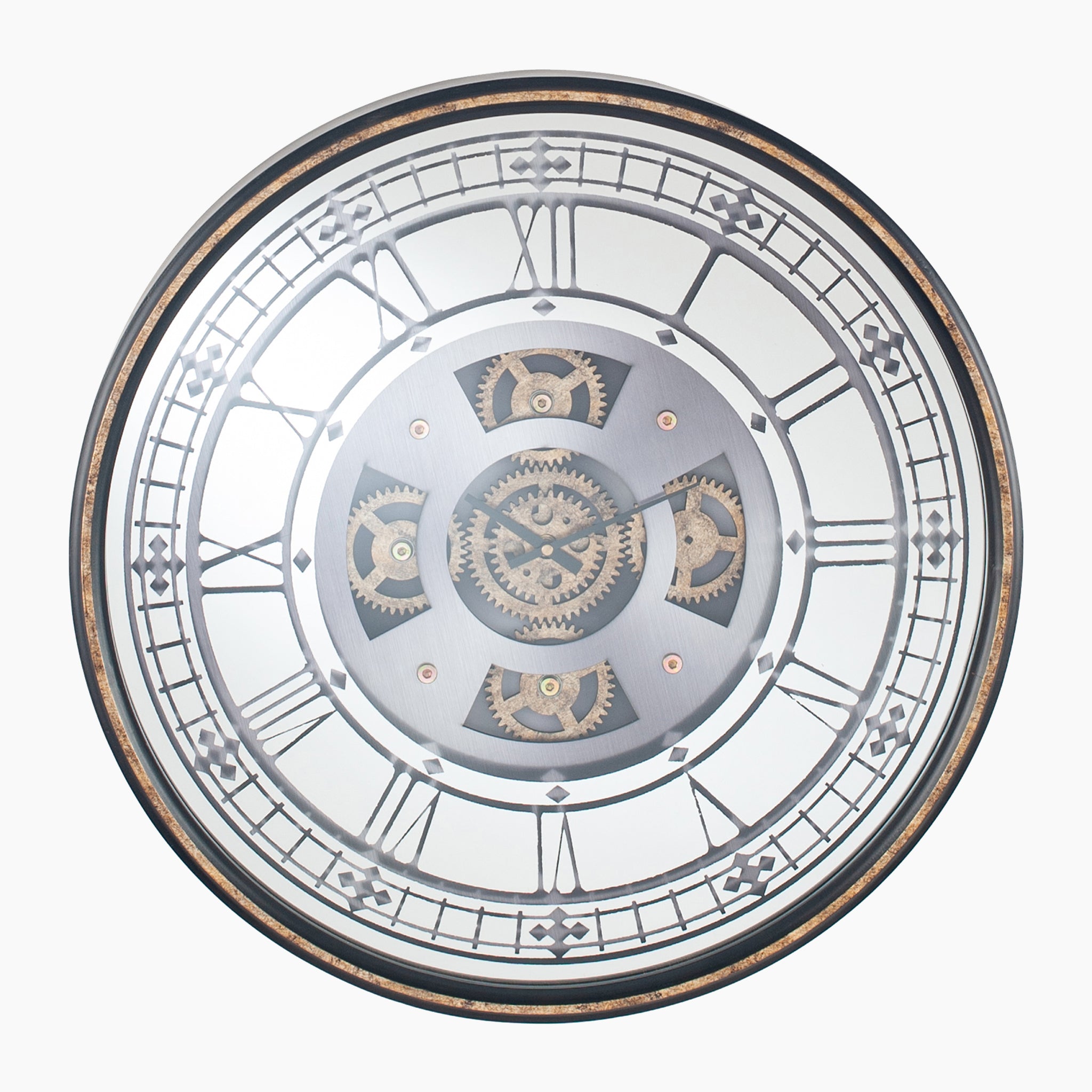 Pacific Lifestyle - Antique Gold Wood and Mirror Round Working Cog Wal