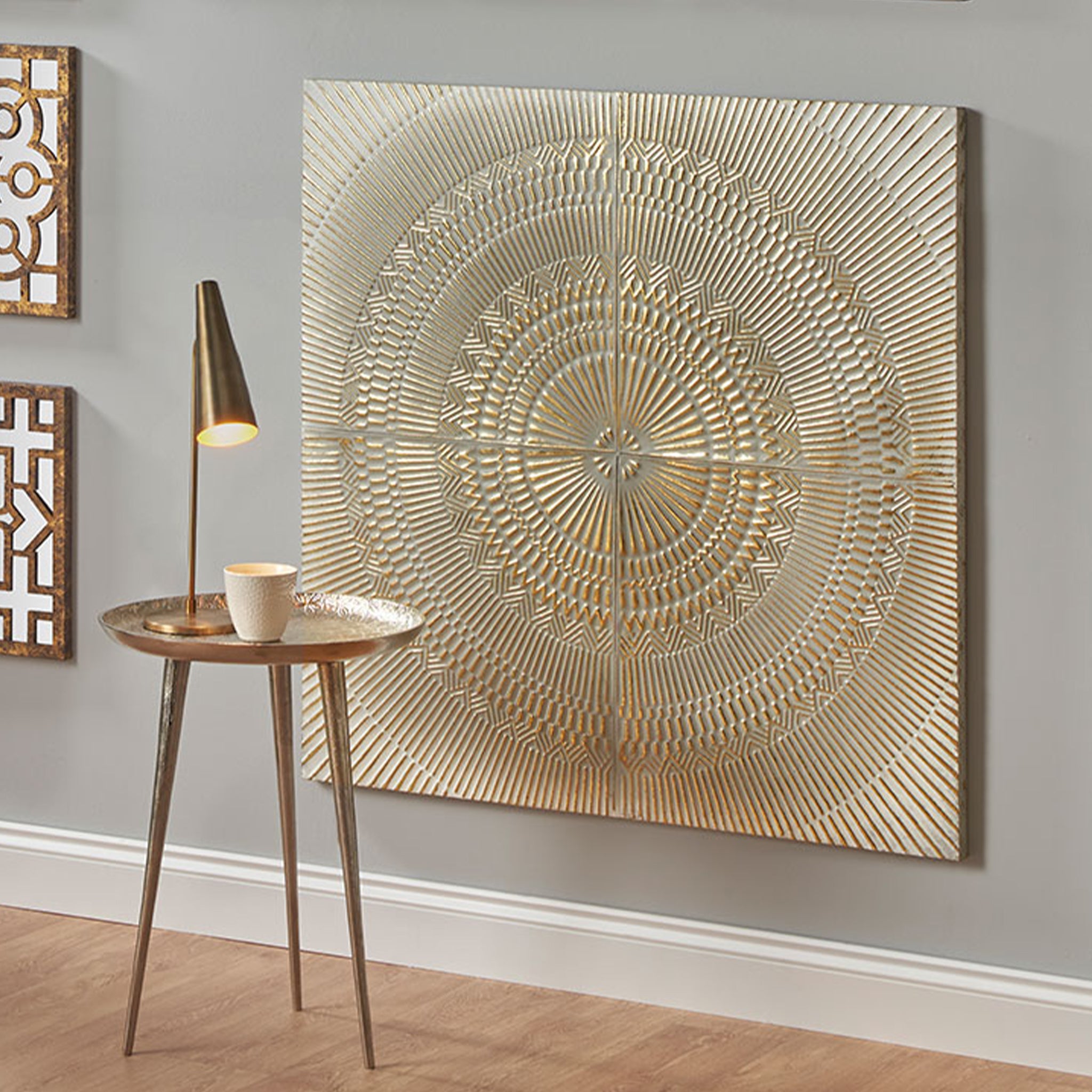 Antiqued White and Gold Textured Metal Wall Art