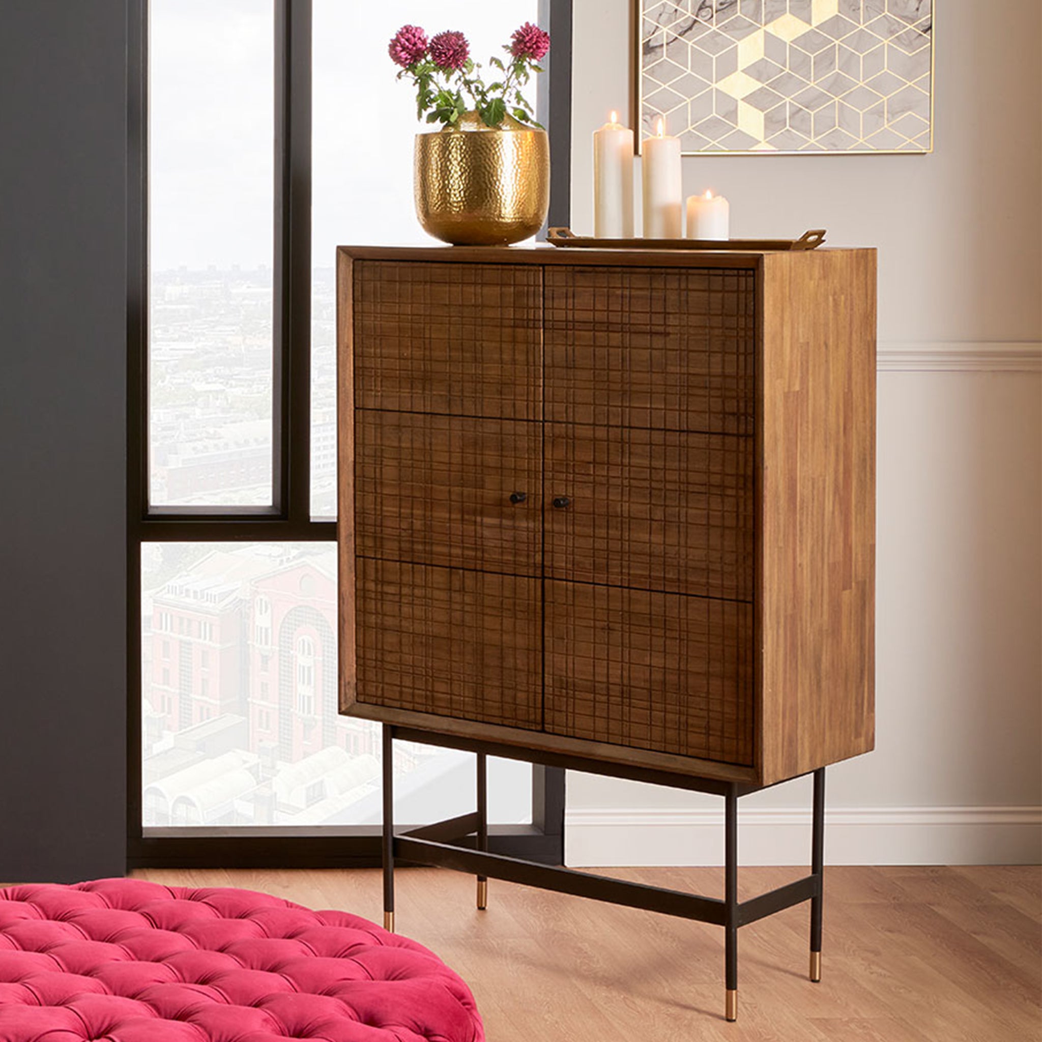 Arte Acacia Wood Bar Cabinet