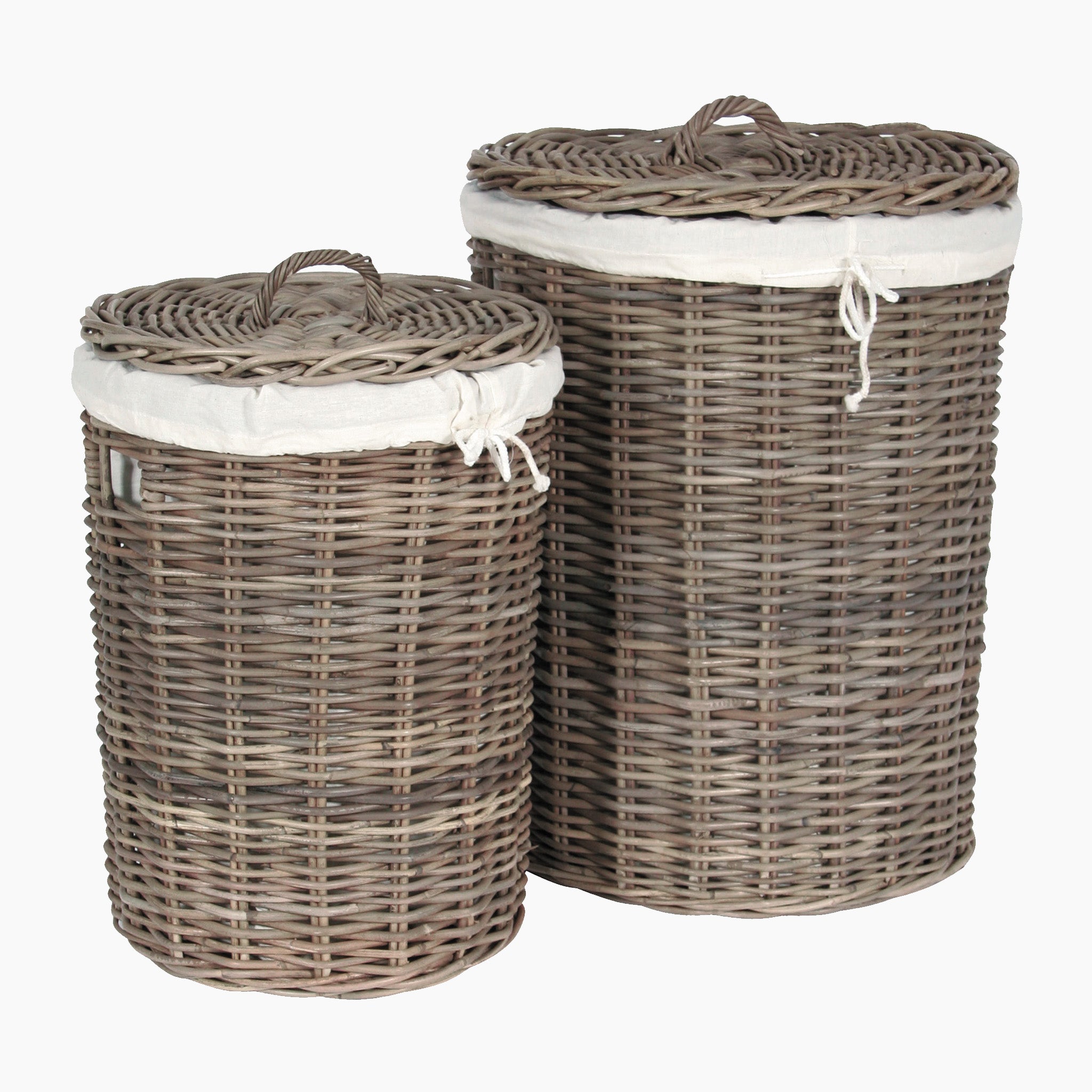 Bali Grey Kubu Set of 2 Round Lined Linen Baskets