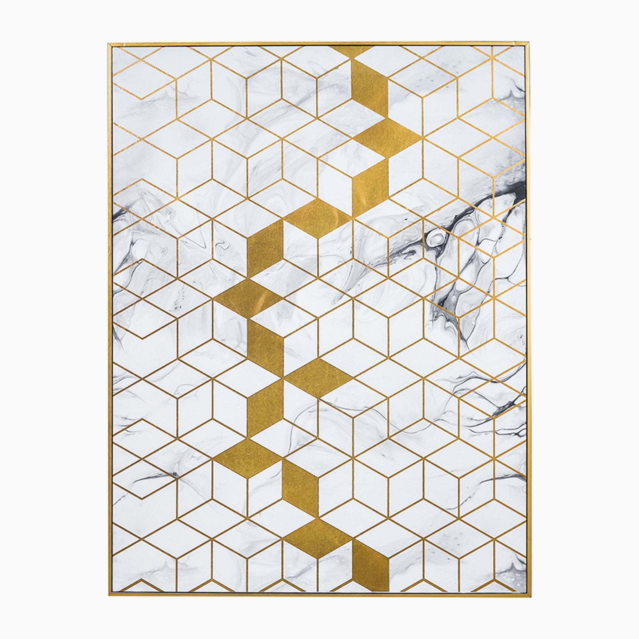 White Marble Canvas With Gold Geo Pattern