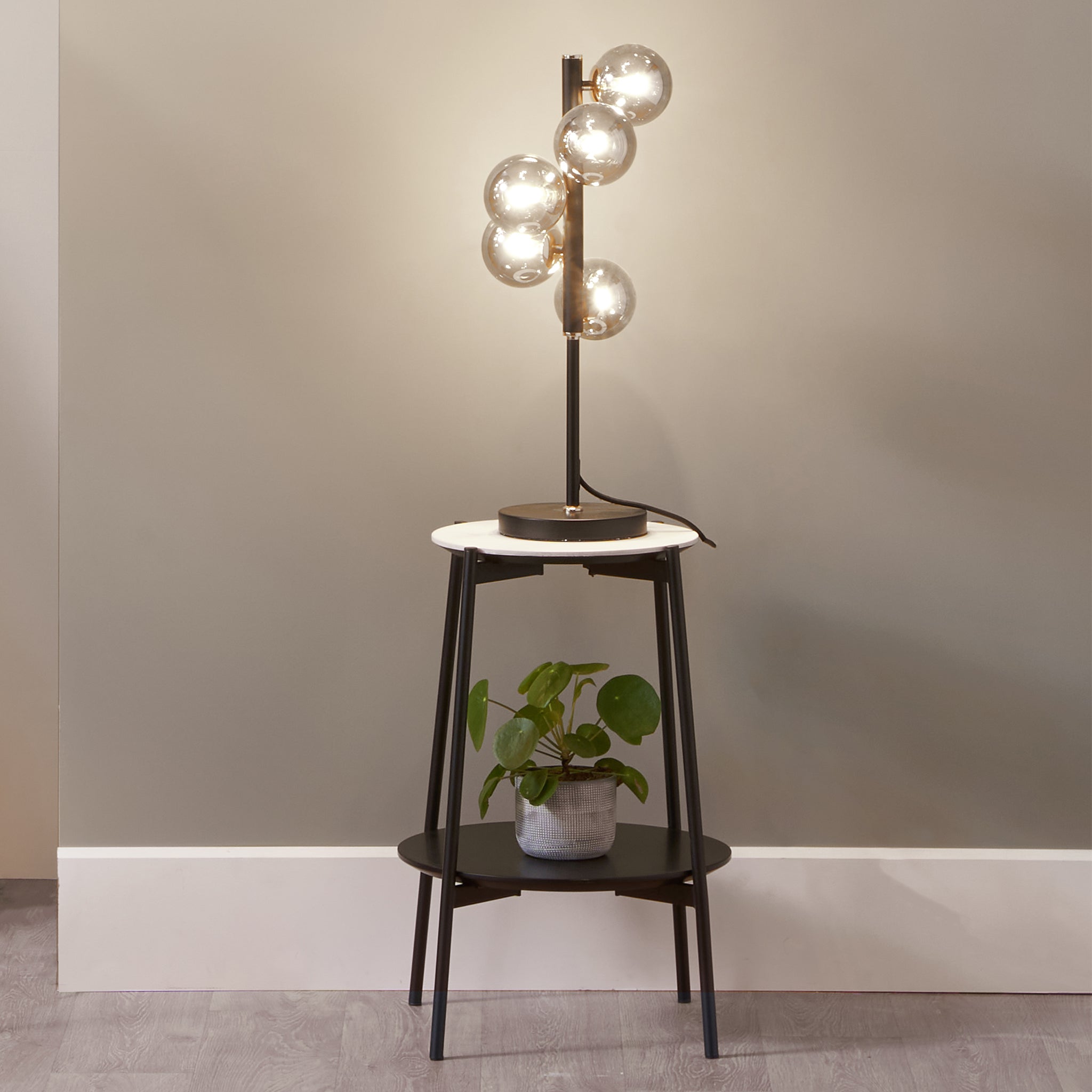 Blair Smoke Glass Ball and Black Metal Table Lamp