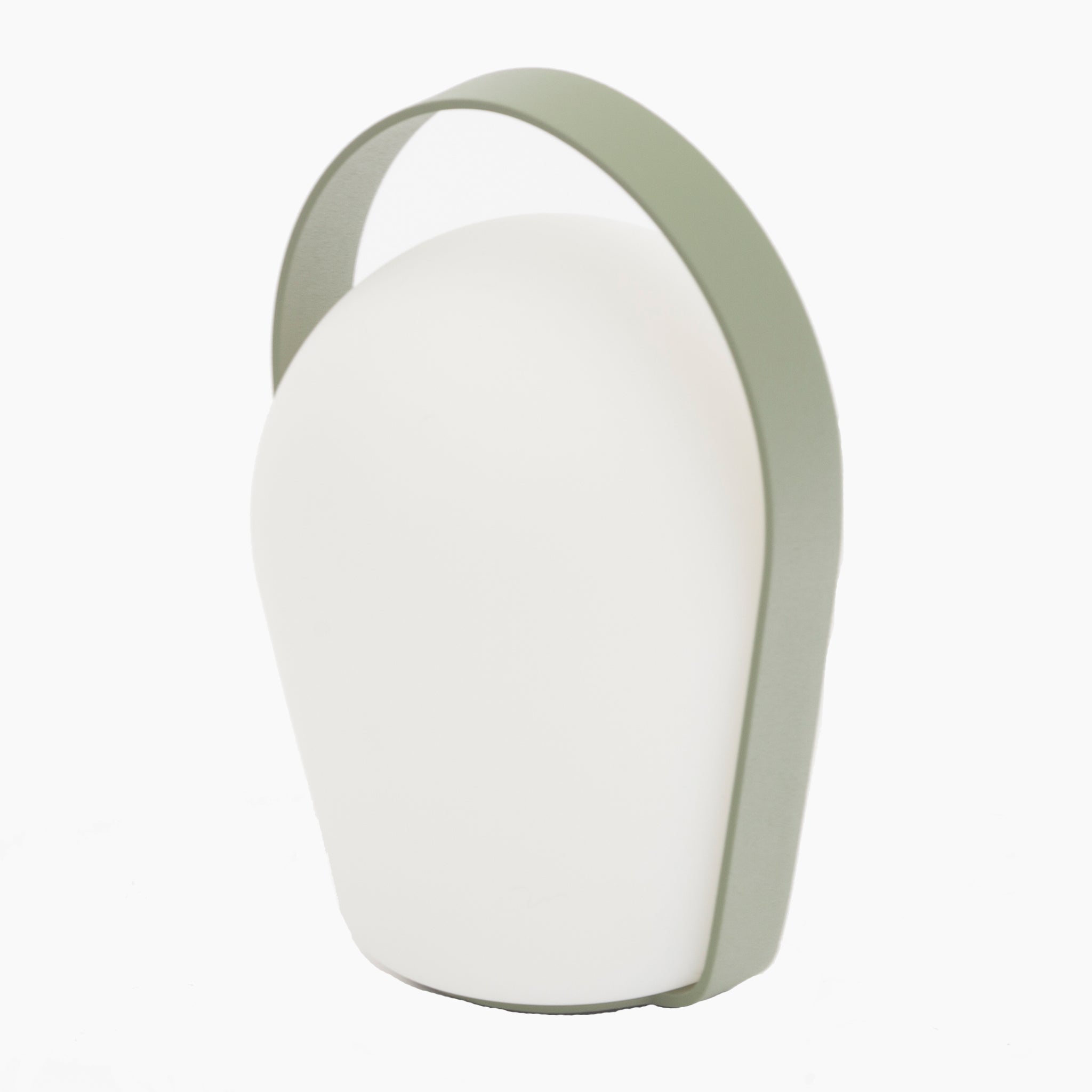 The Bob Small Table Light in Sage Green (3 Pack) features a modern, oval-shaped design in white with a light green handle, perfect for easy carrying. It is also equipped with a convenient rechargeable function.