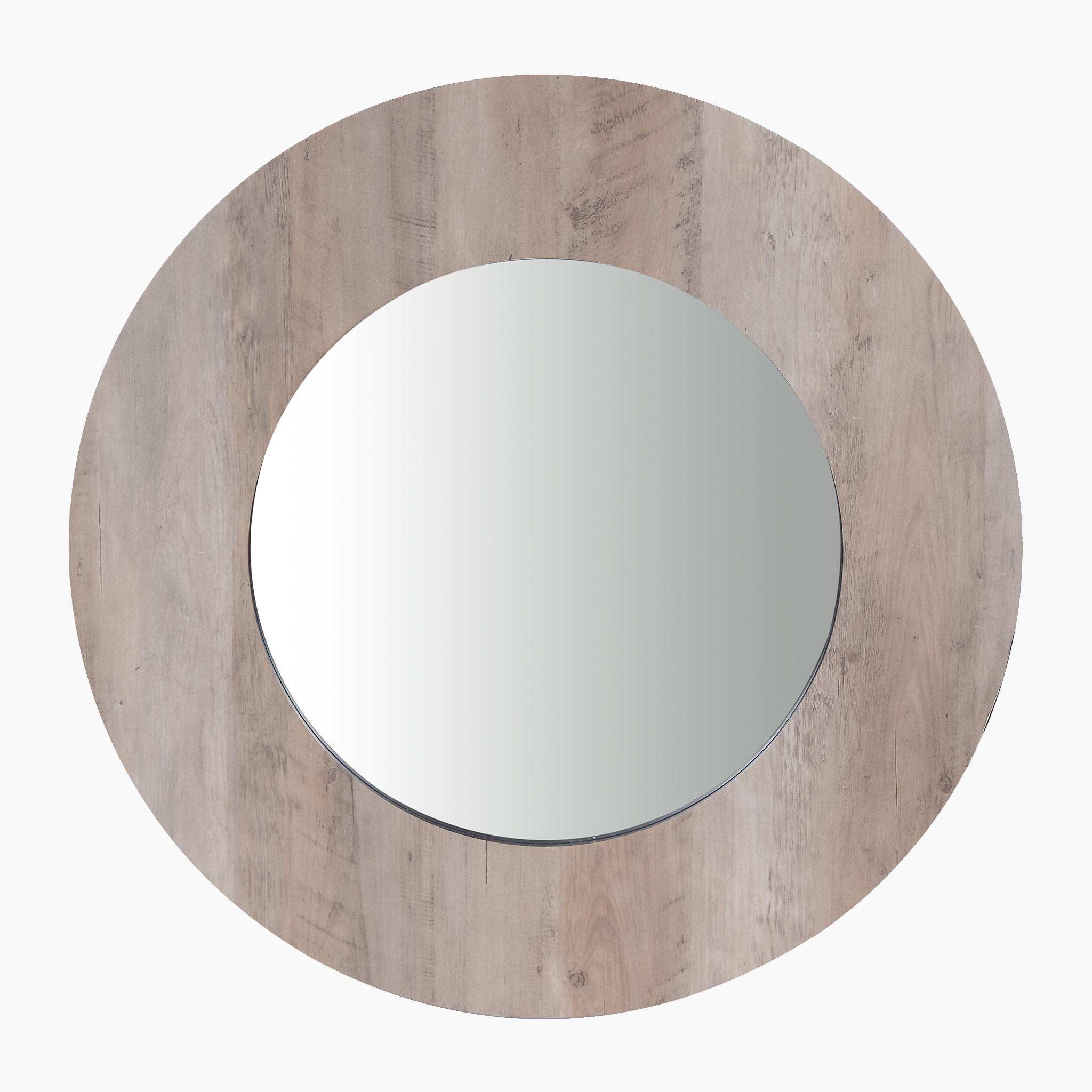 Wood Veneer Round Wall Mirror in Brown