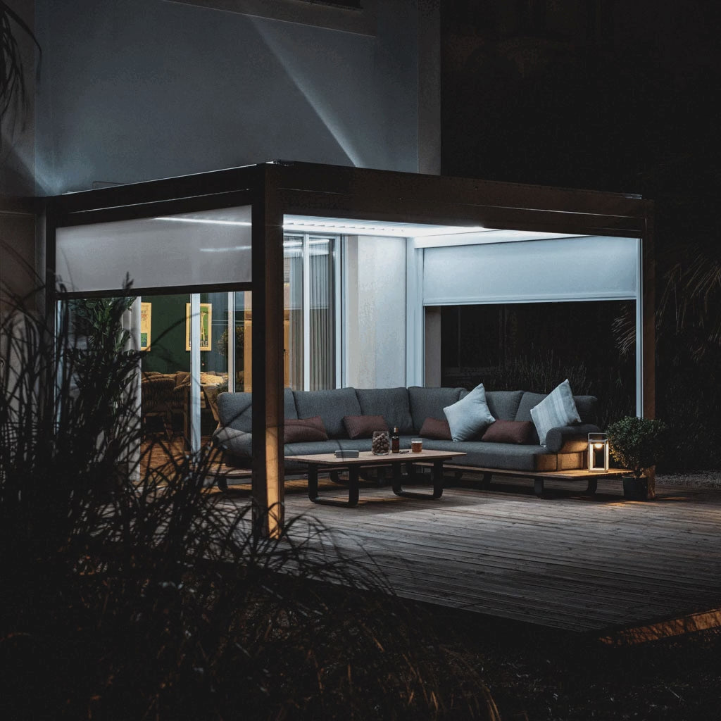 PergoSTET Plus 3m x 4m Rectangular Pergola with 3 Drop Sides and LED Lighting in White