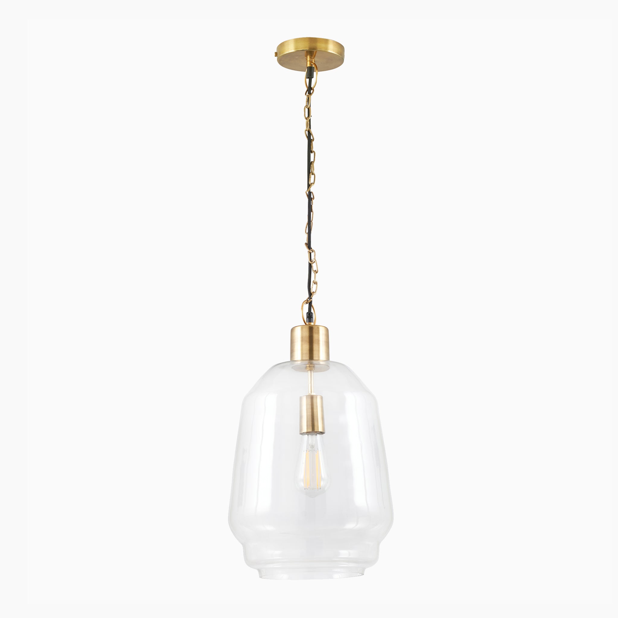 Fia Clear Glass & Antique Brass Chain Drop Pendant