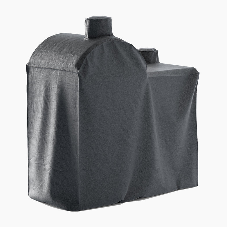 A black Pizza Oven & Cucina Cover, ideal for safeguarding your large outdoor grill.