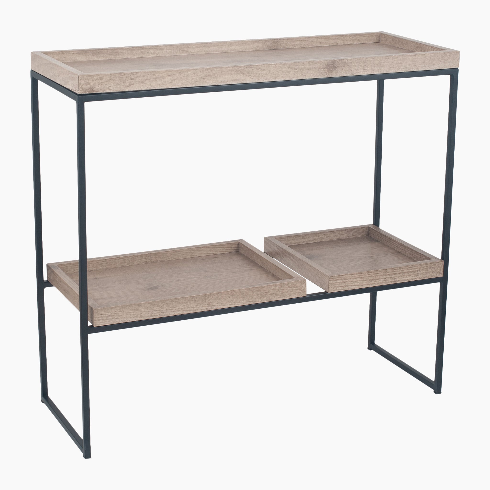 Gallery Natural Wood Veneer & Black Metal 2 Shelf Unit