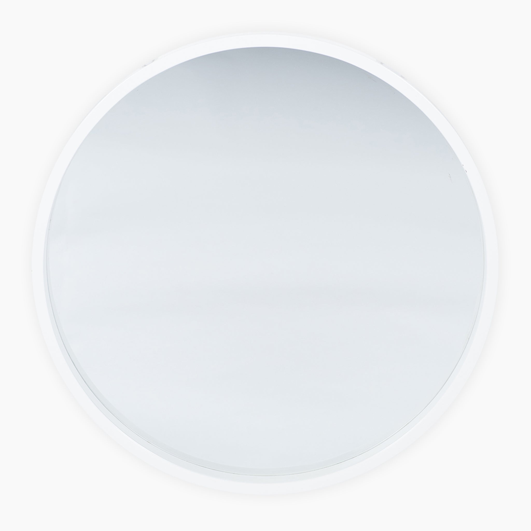 Glossy White Wood Round Wall Mirror