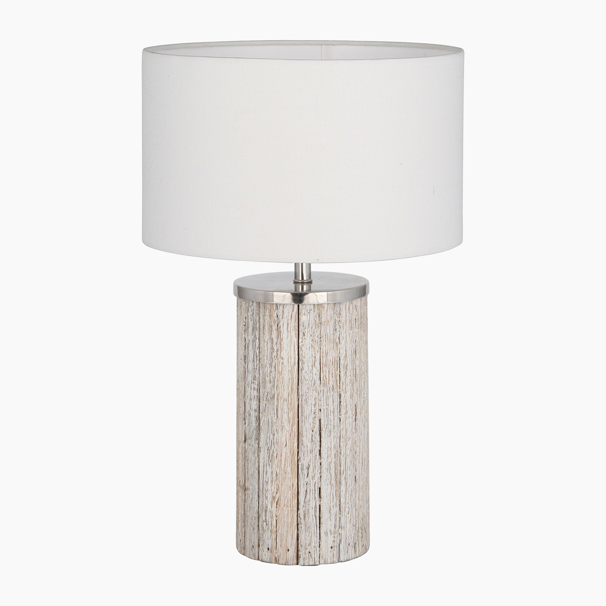 Haley White Wash Wood Column Table Lamp