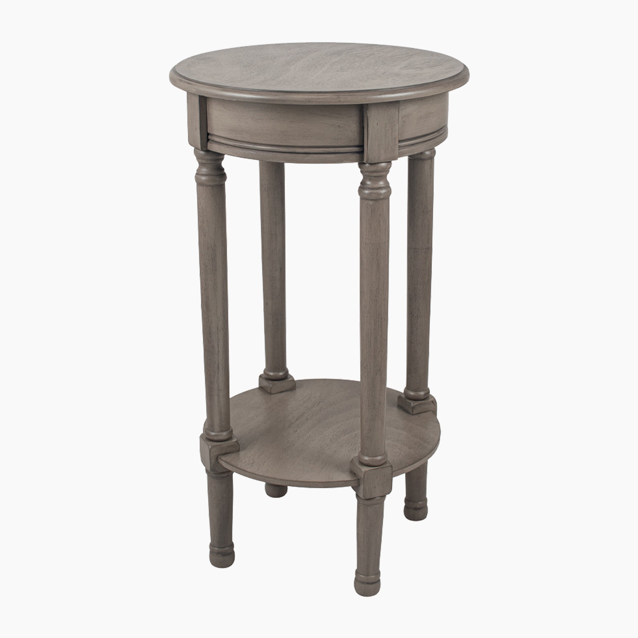 Heritage Taupe Pine Wood Round Accent Table
