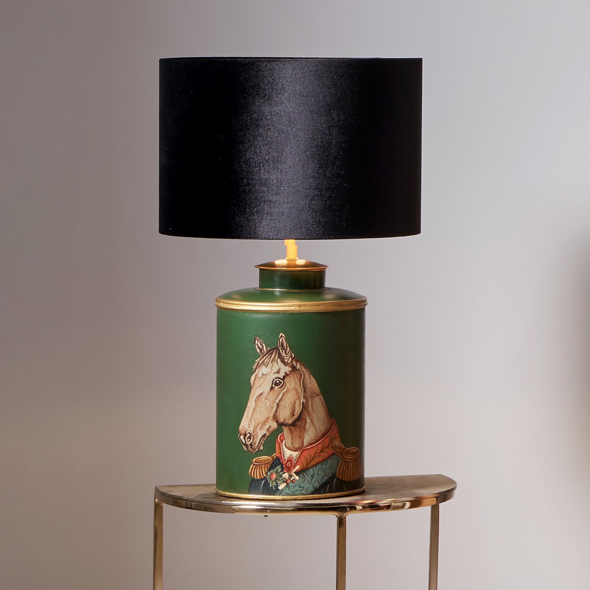 Horse Green Hand Painted Metal Table Lamp