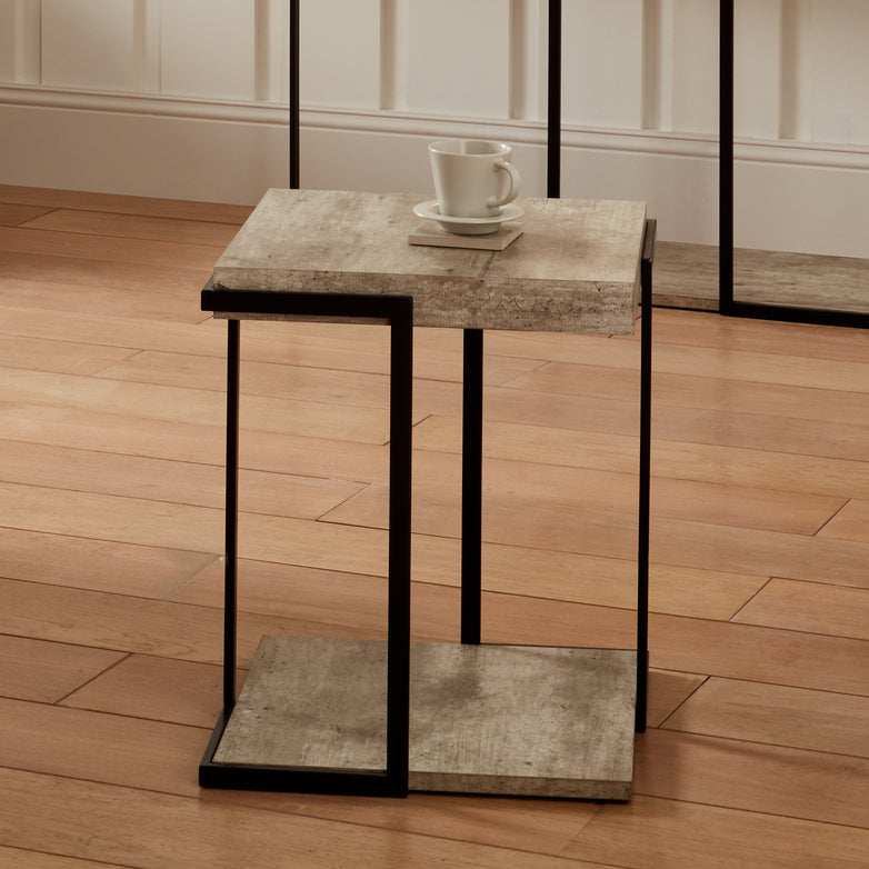 Jersey Concrete Effect & Black Iron Side Table