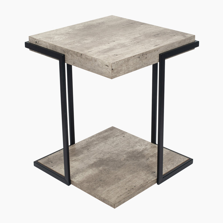 Jersey Concrete Effect & Black Iron Side Table