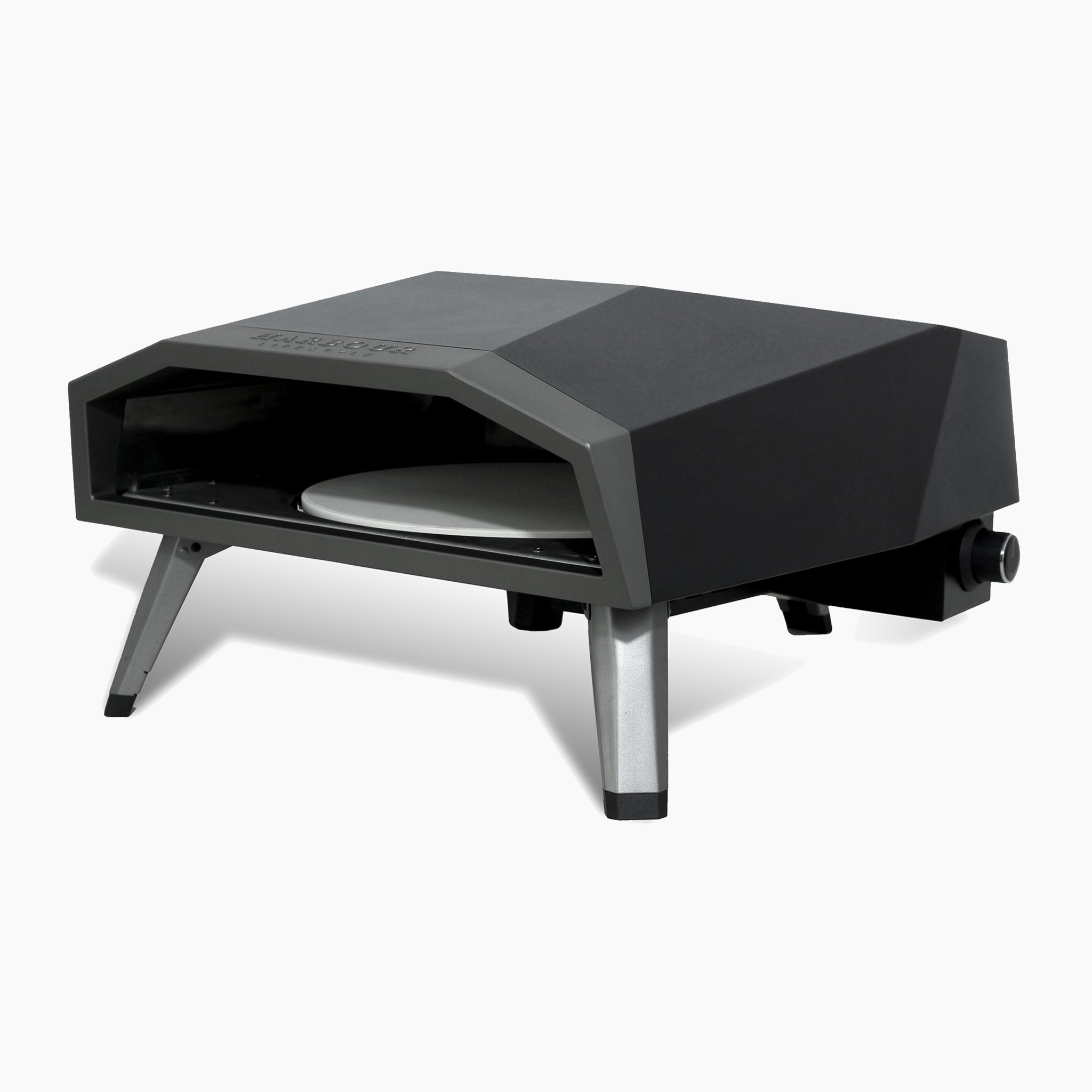 The Juno 16" Pizza Oven Bundle with Stainless Steel Pizza Peel, featuring foldable legs and a built-in heat gauge thermometer, set against a white background.