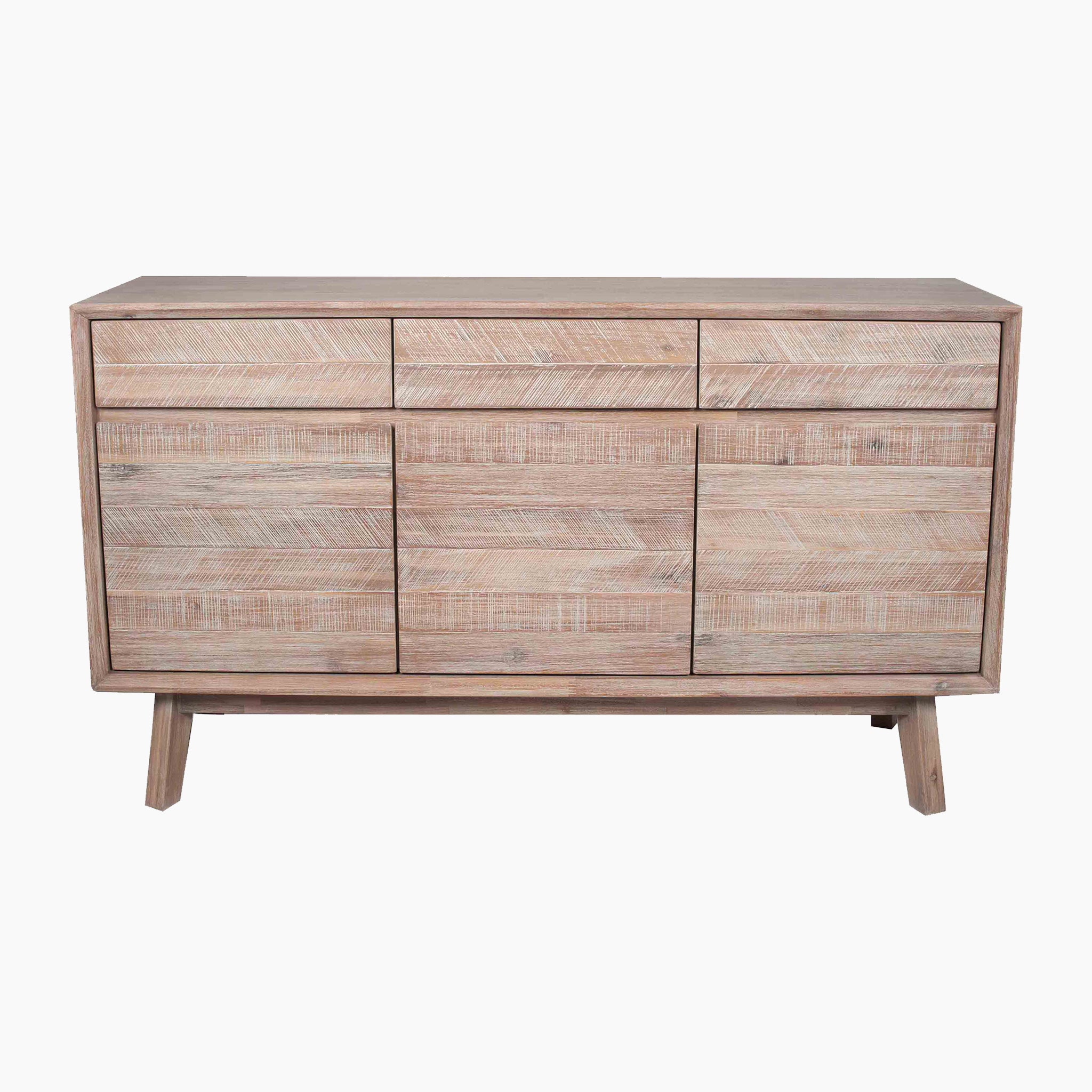 Kalmar Sand Wash Acacia Wood 3 Drawer 3 Door Sideboard