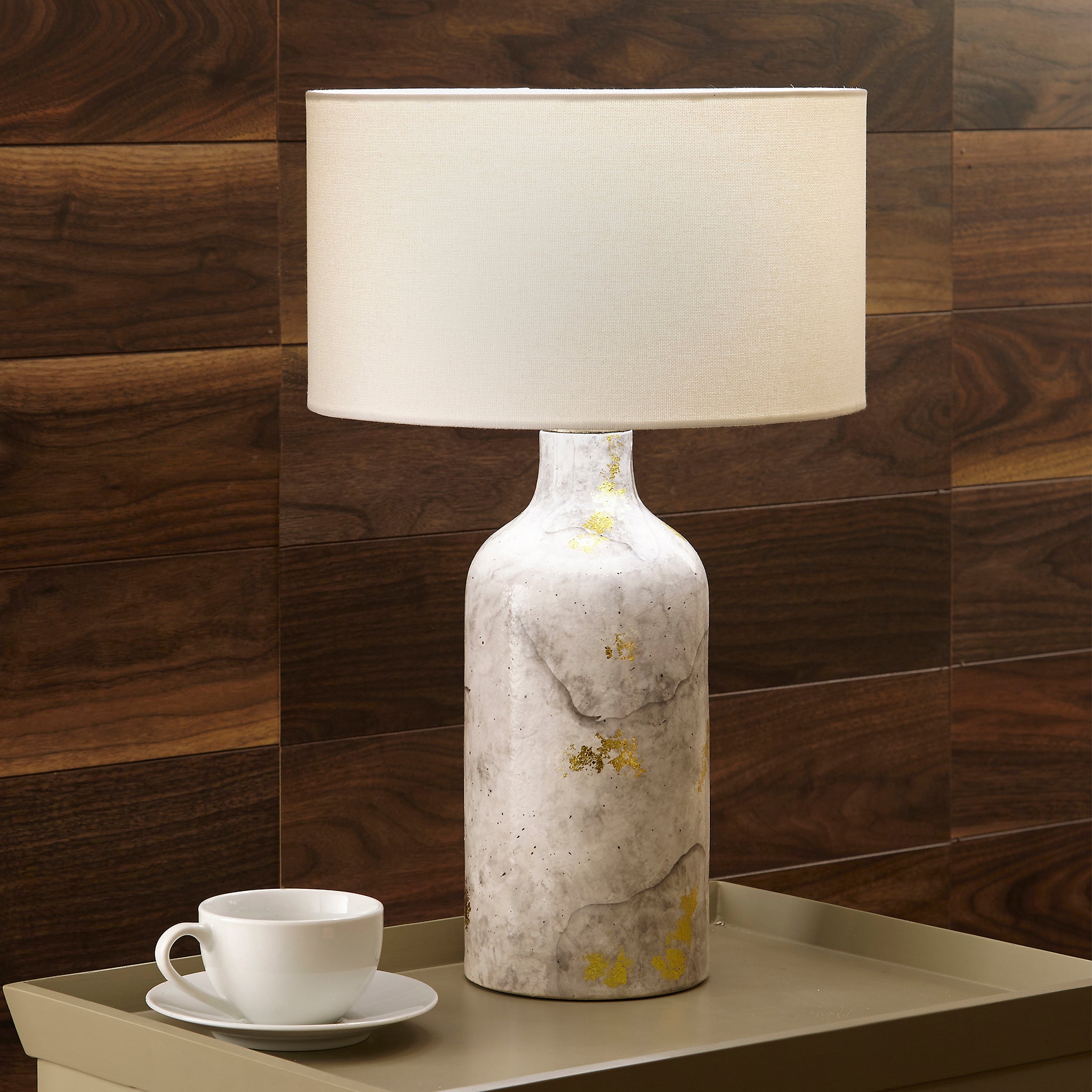 Keros Marble Effect Gold Leaf Glaze Stoneware Table Lamp