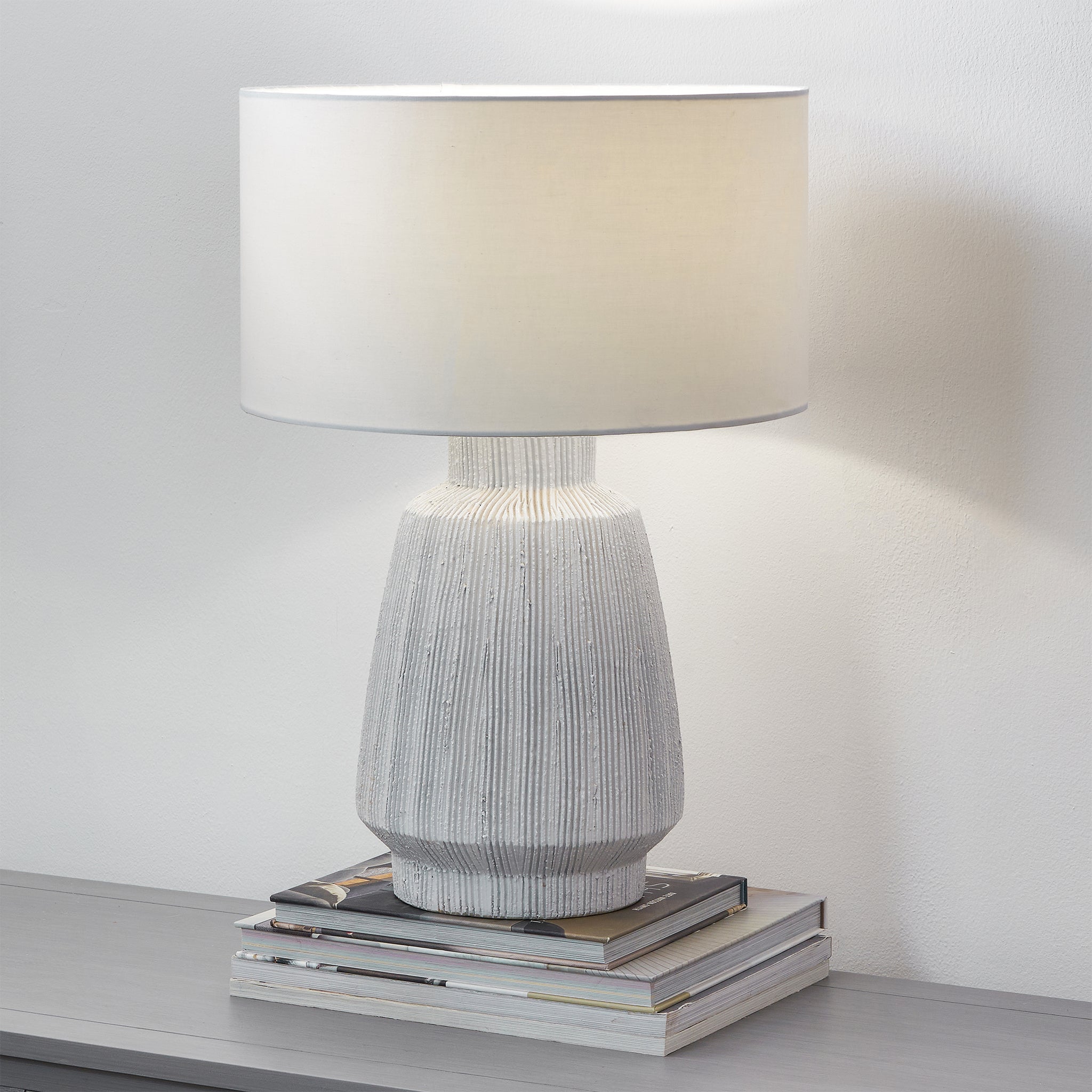 Kythira White Linear Design Stoneware Table Lamp