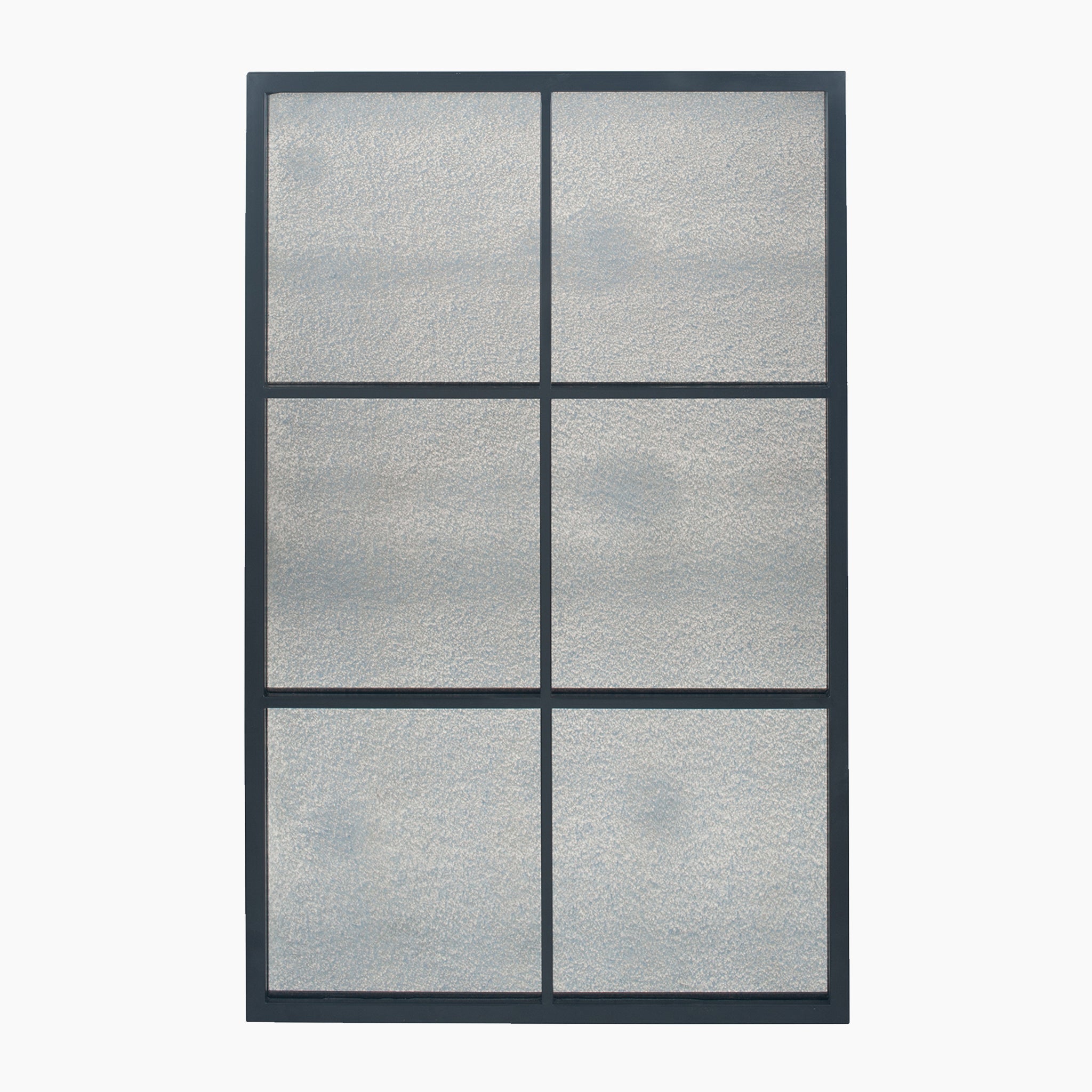 Matte Black Metal 6 Pane Mirror with Foxed Glass