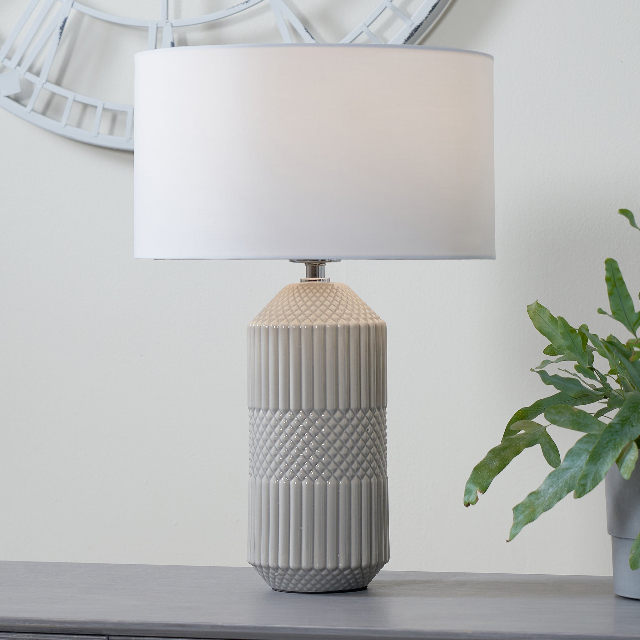 Meribel Geo Textured Tall Ceramic Table Lamp in Grey