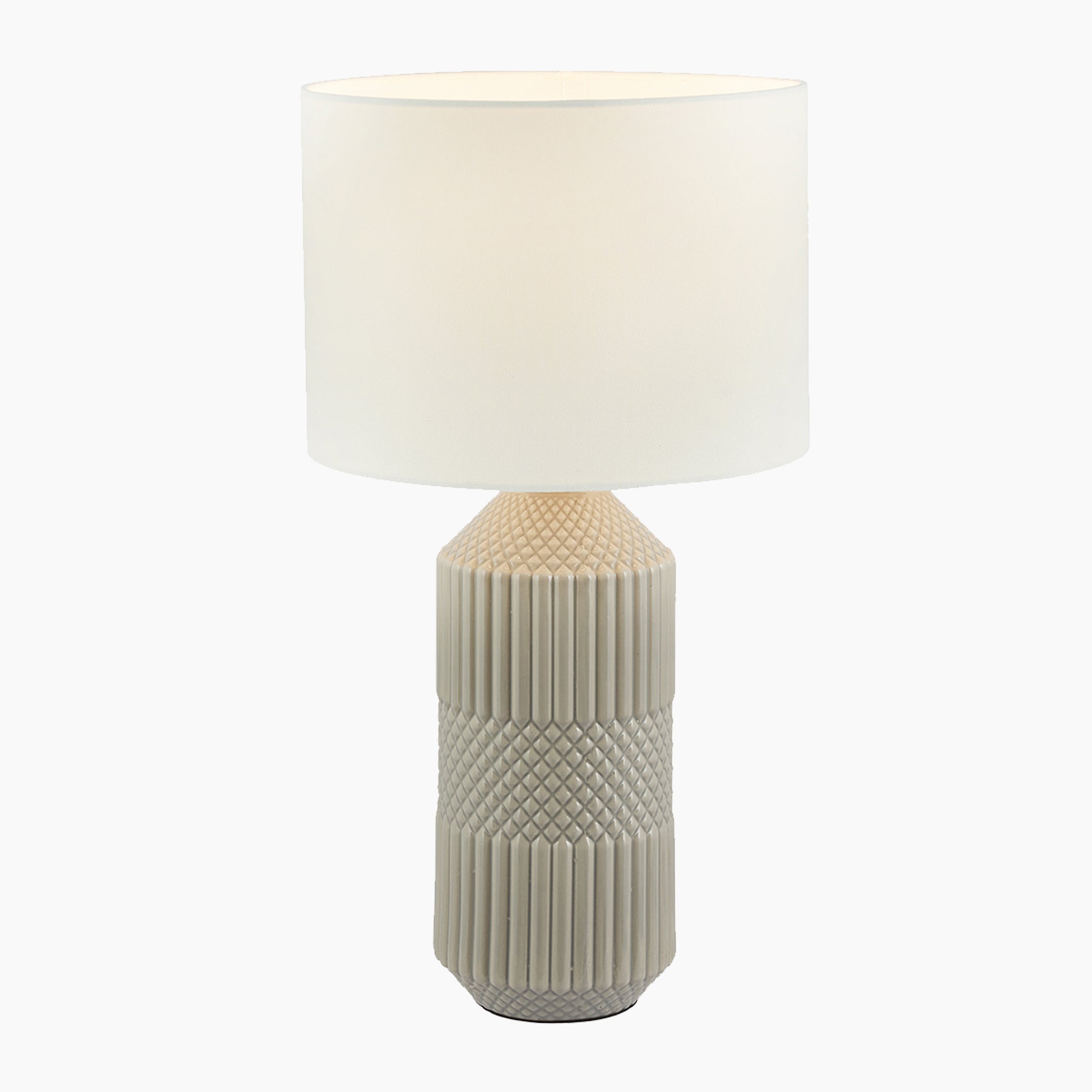 Meribel Geo Textured Tall Ceramic Table Lamp in Grey