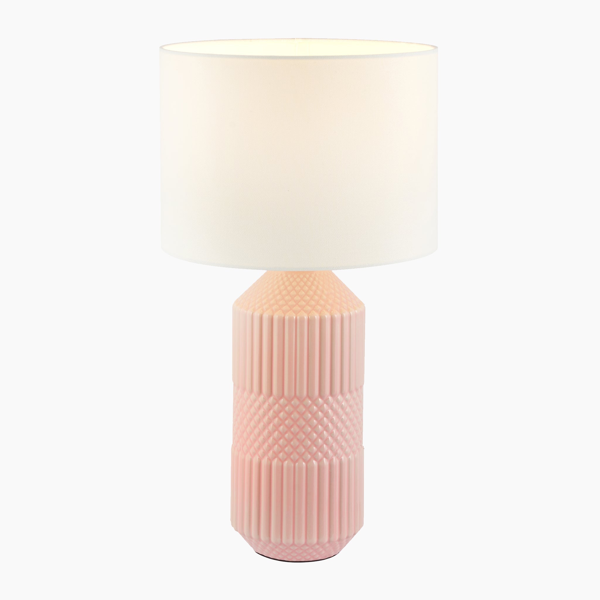 Meribel Geo Textured Tall Ceramic Table Lamp in Pink