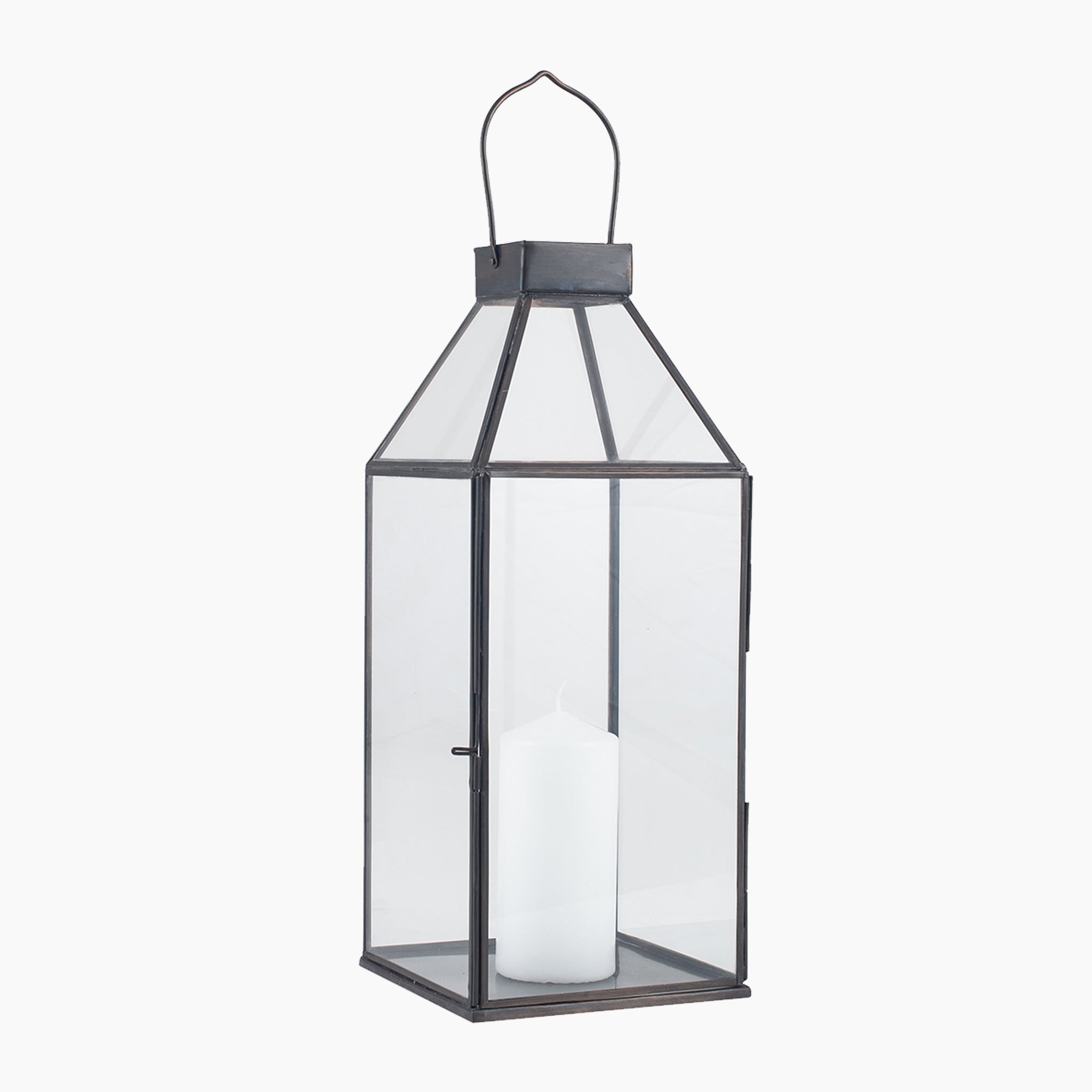 Metal & Glass Square Lantern Small in Brass