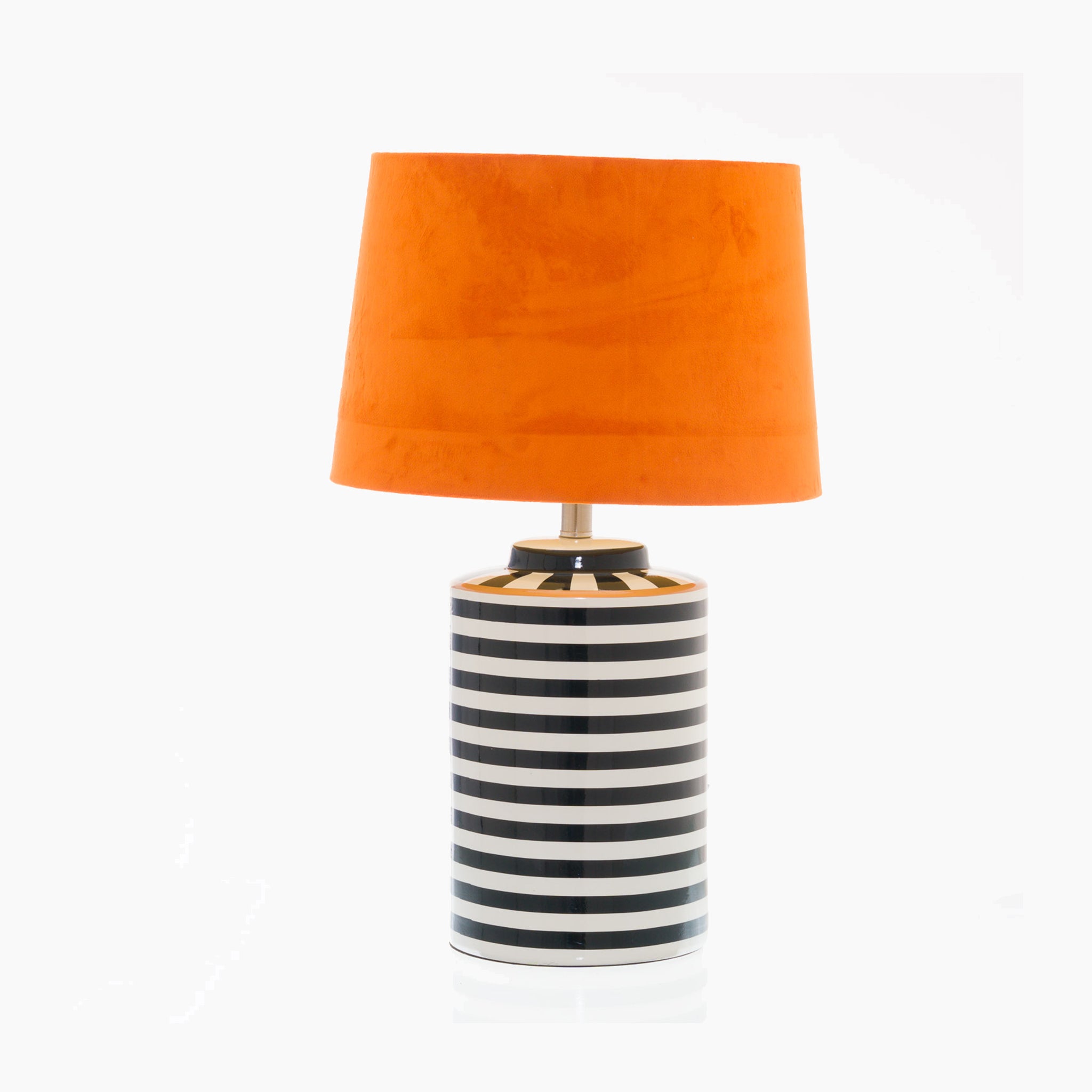 Monochrome Ceramic Lamp With Burnt Orange Velvet Shade