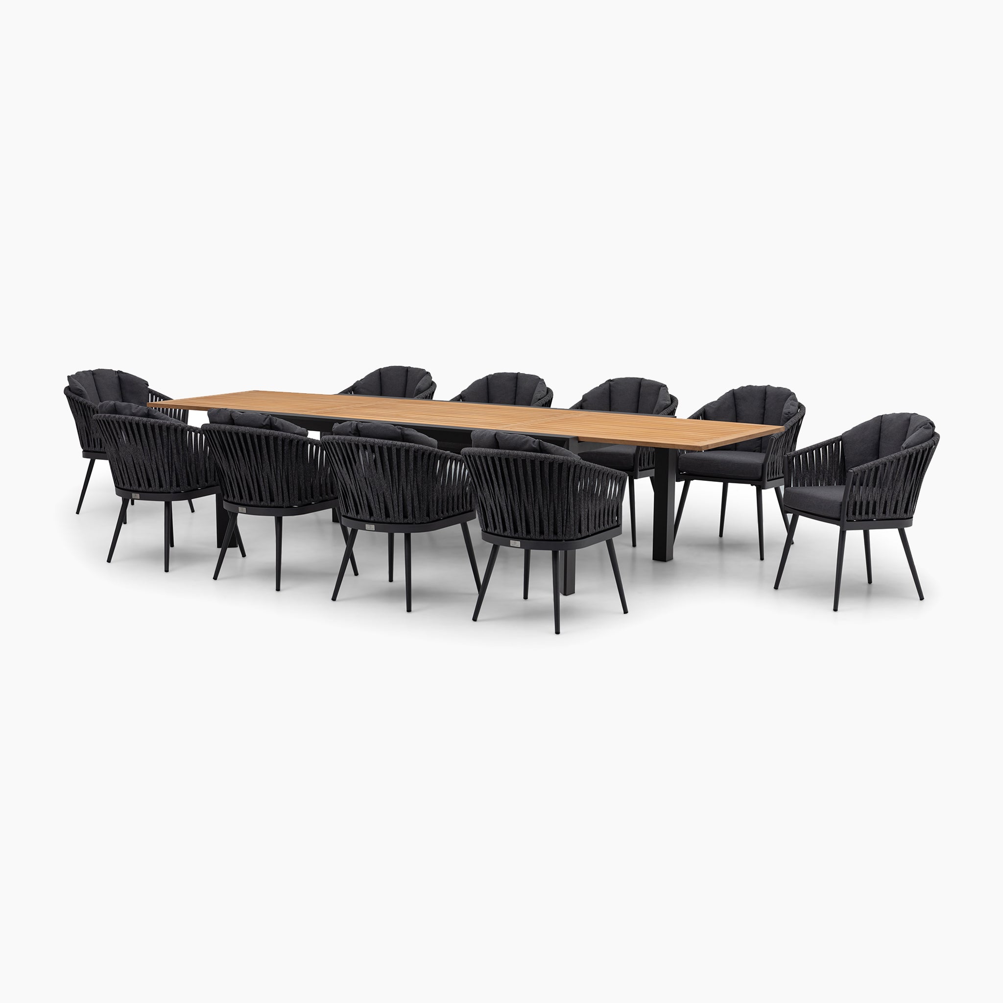 Monterrey 10 Seat Rope Extending Teak Dining Set in Grey