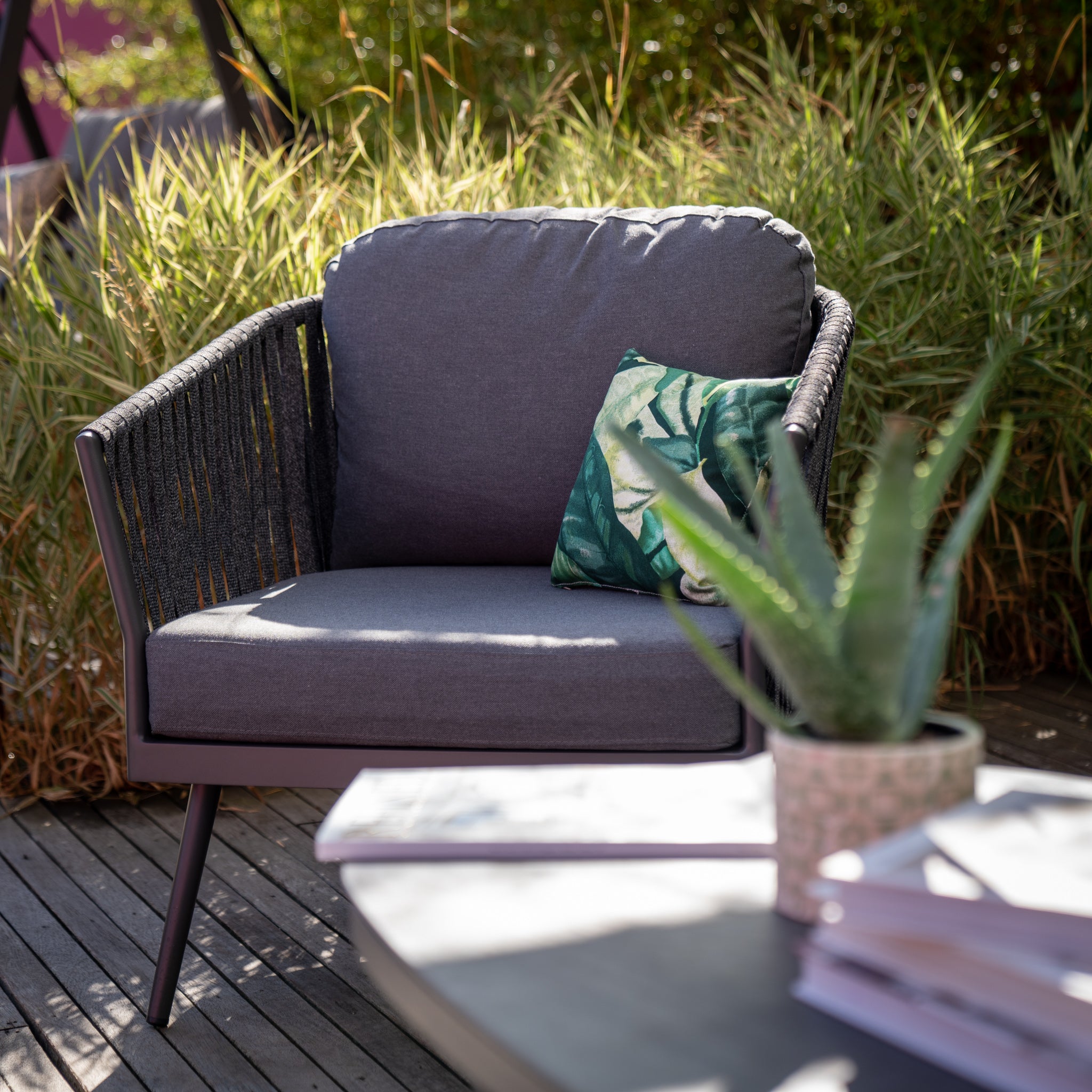 Monterrey 3 Seat Rope Sofa Set with Ceramic Table in Grey