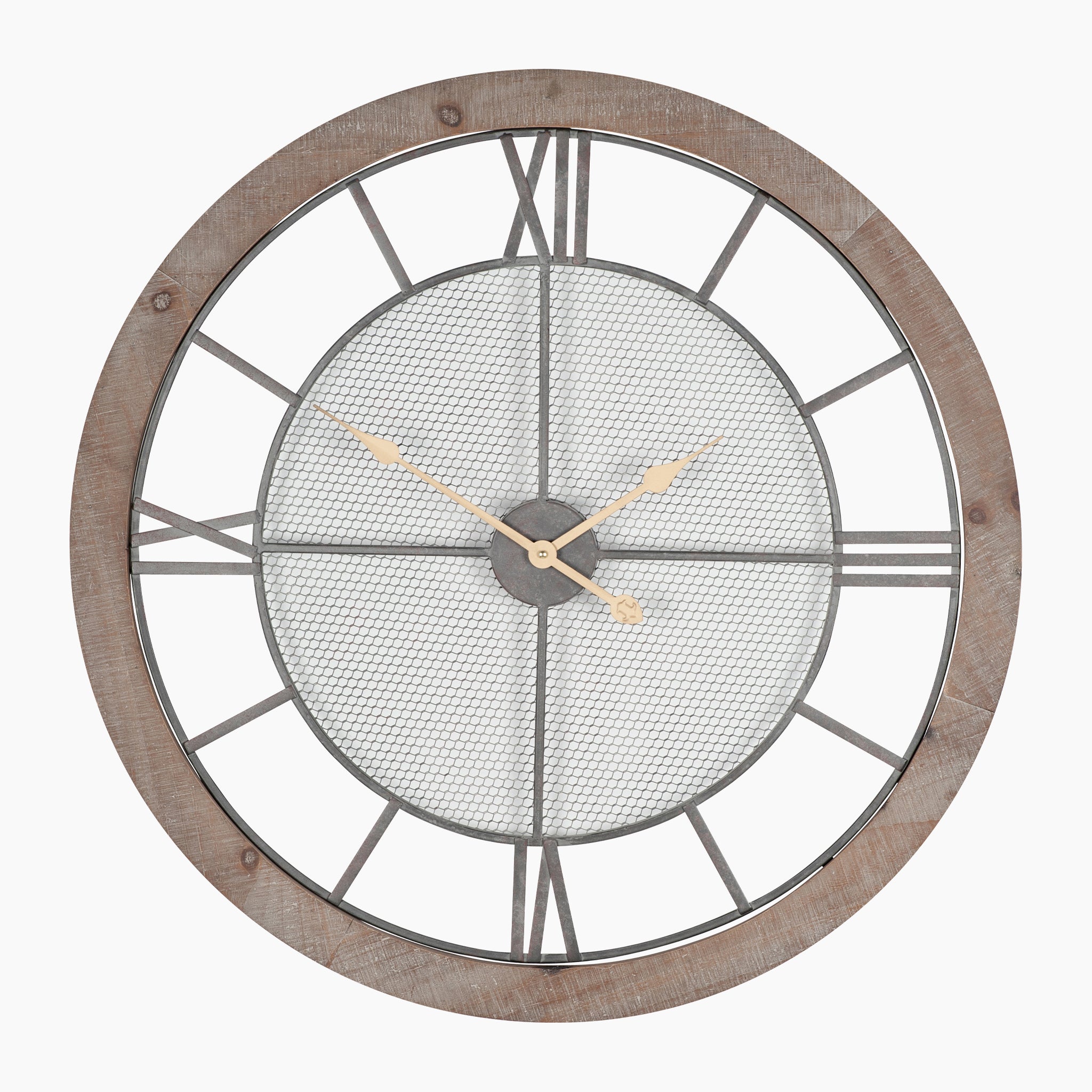 Natural Wood & Metal Round Wall Clock