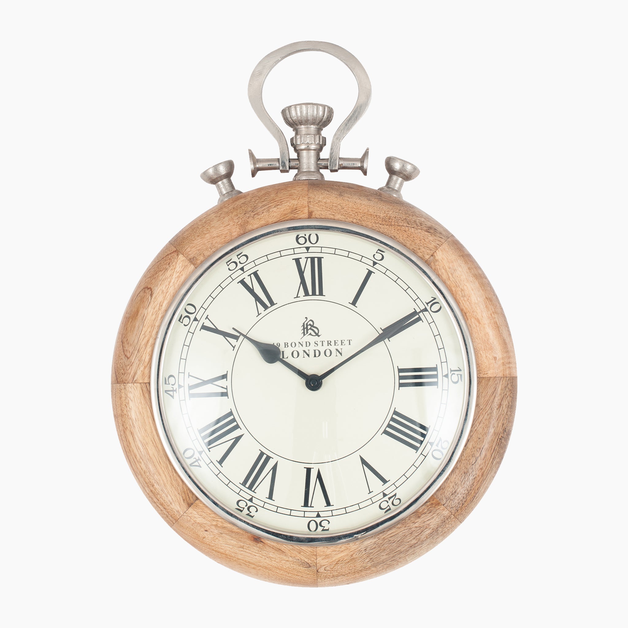 Nickel & Wood Stopwatch Wall Clock