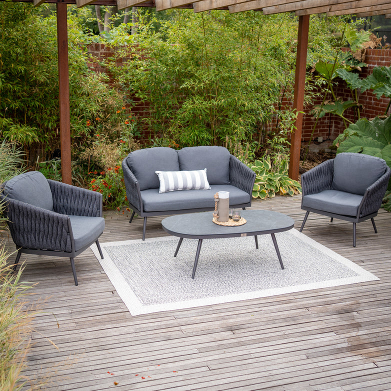 Palma 2 Seat Rope Sofa Set with Ceramic Table in Grey